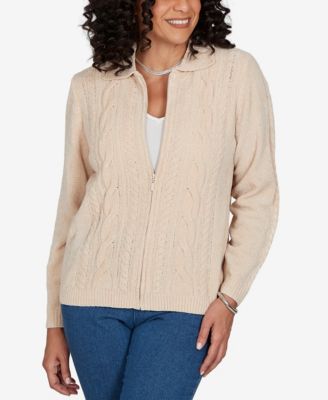 Women's Classic Cable Chenille Zip Cardigan Sweater