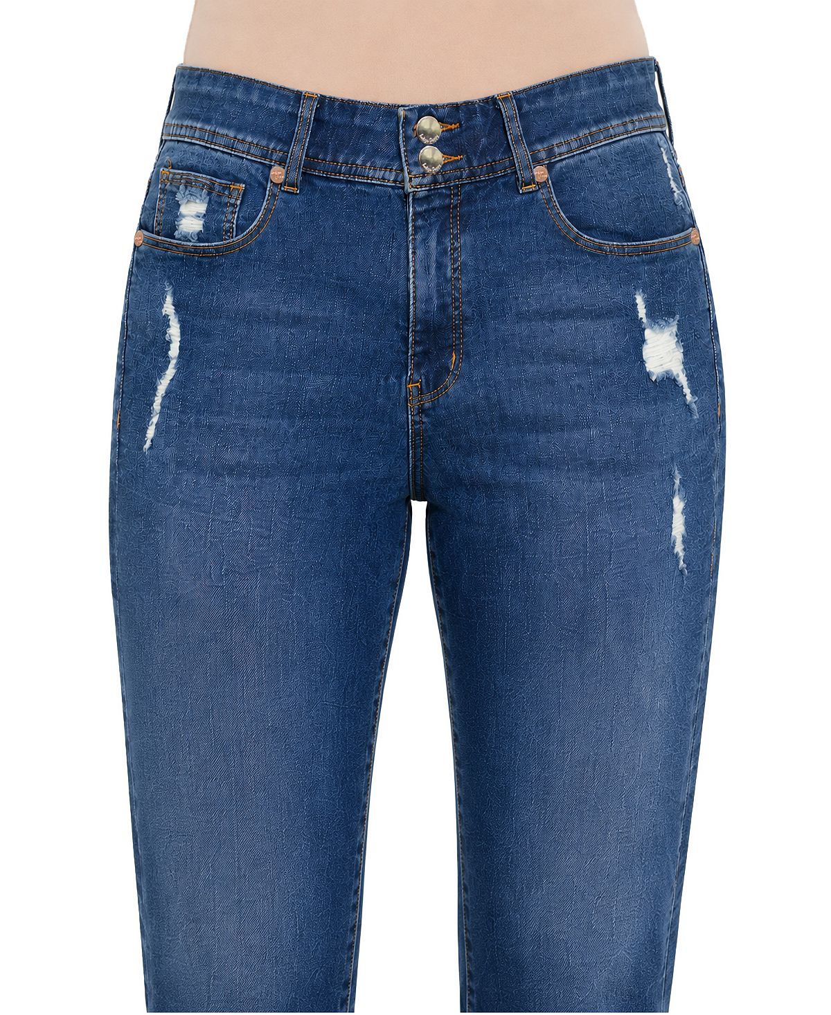 Indigo Poppy Women's Two Button Tummy Tuck High Rise Roll Cuff Skinny view 2 — MAYCSS fashion products