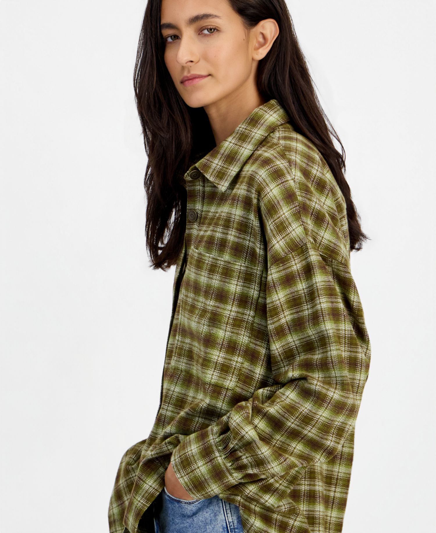 Women's Plaid Oversized Flannel Button-Up Shirt