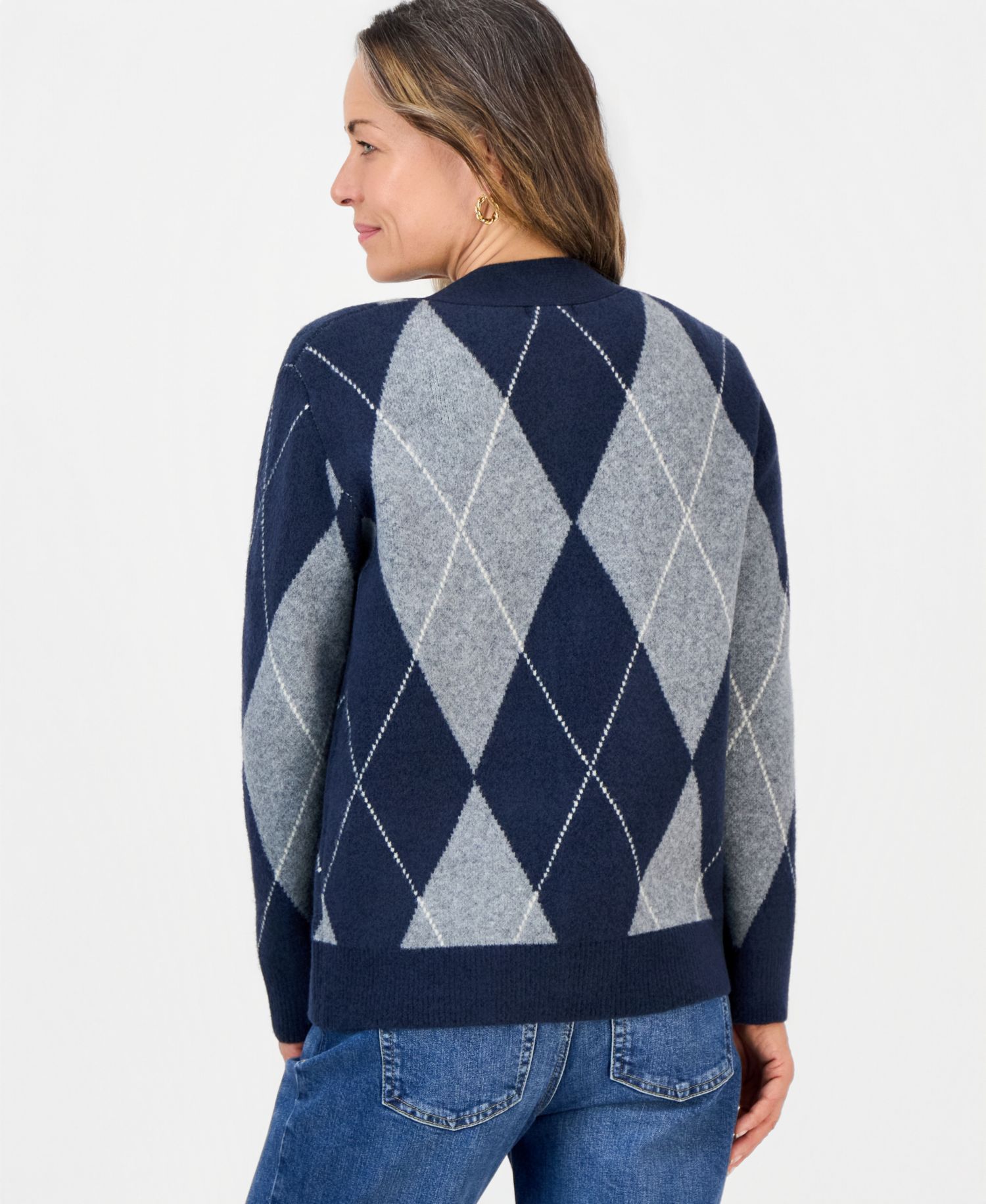 Petite Argyle V-Neck Button-Front Cardigan, Macy's Exclusive