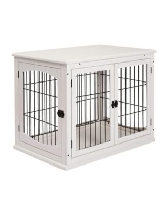 Wooden Dog Crate End Table with Double Doors and Lockable Latch
