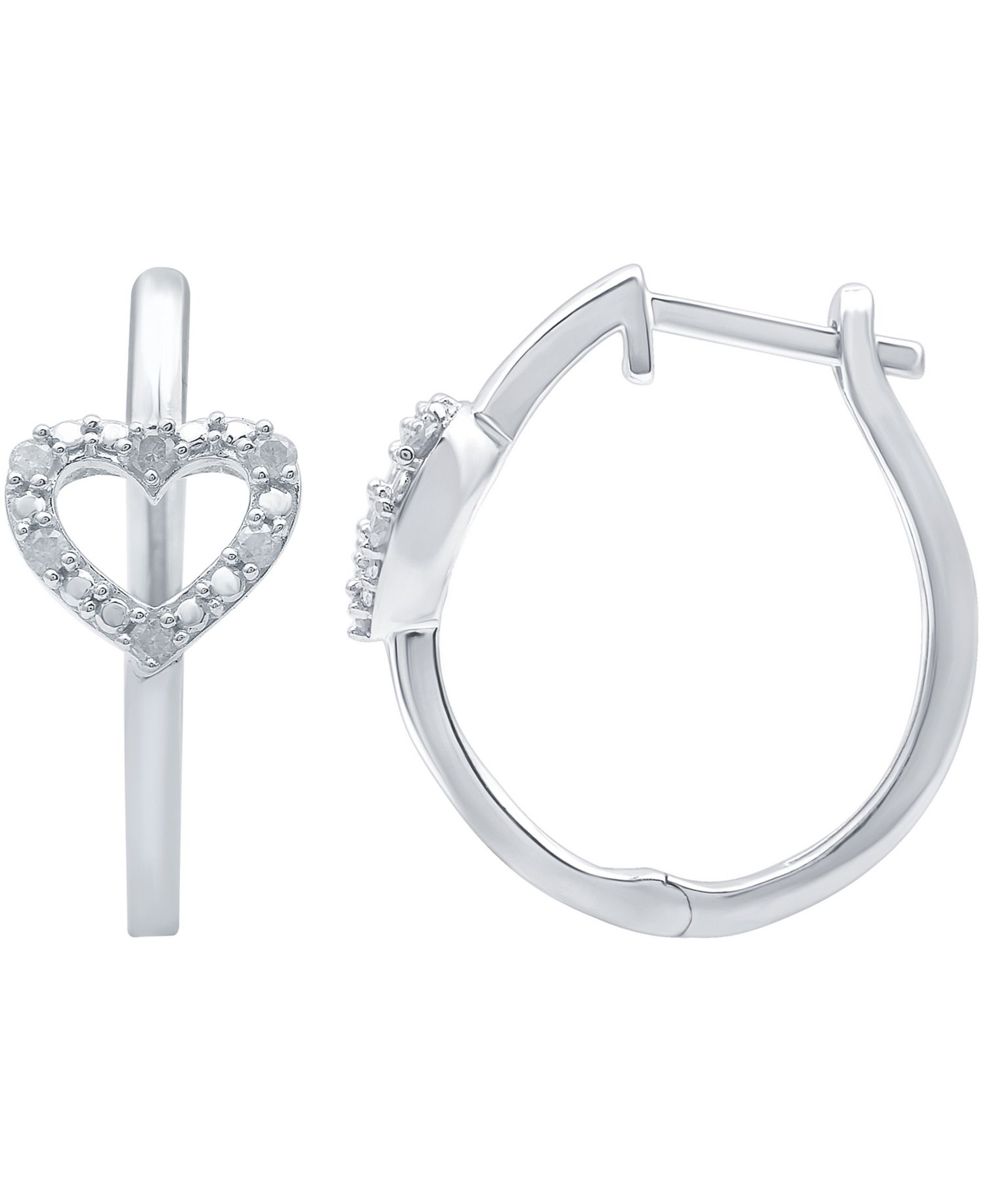 Diamond Heart Hoop Earrings (1/10 ct. t.w.) in Sterling Silver