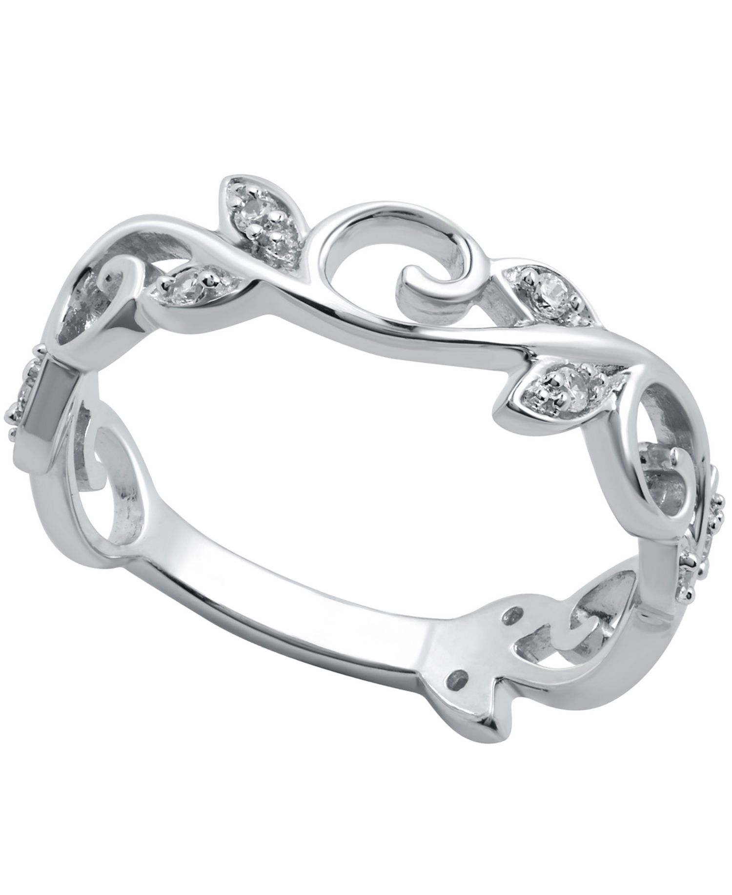 Diamond Vine & Leaf Ring (1/10 ct. t.w.) in Sterling Silver