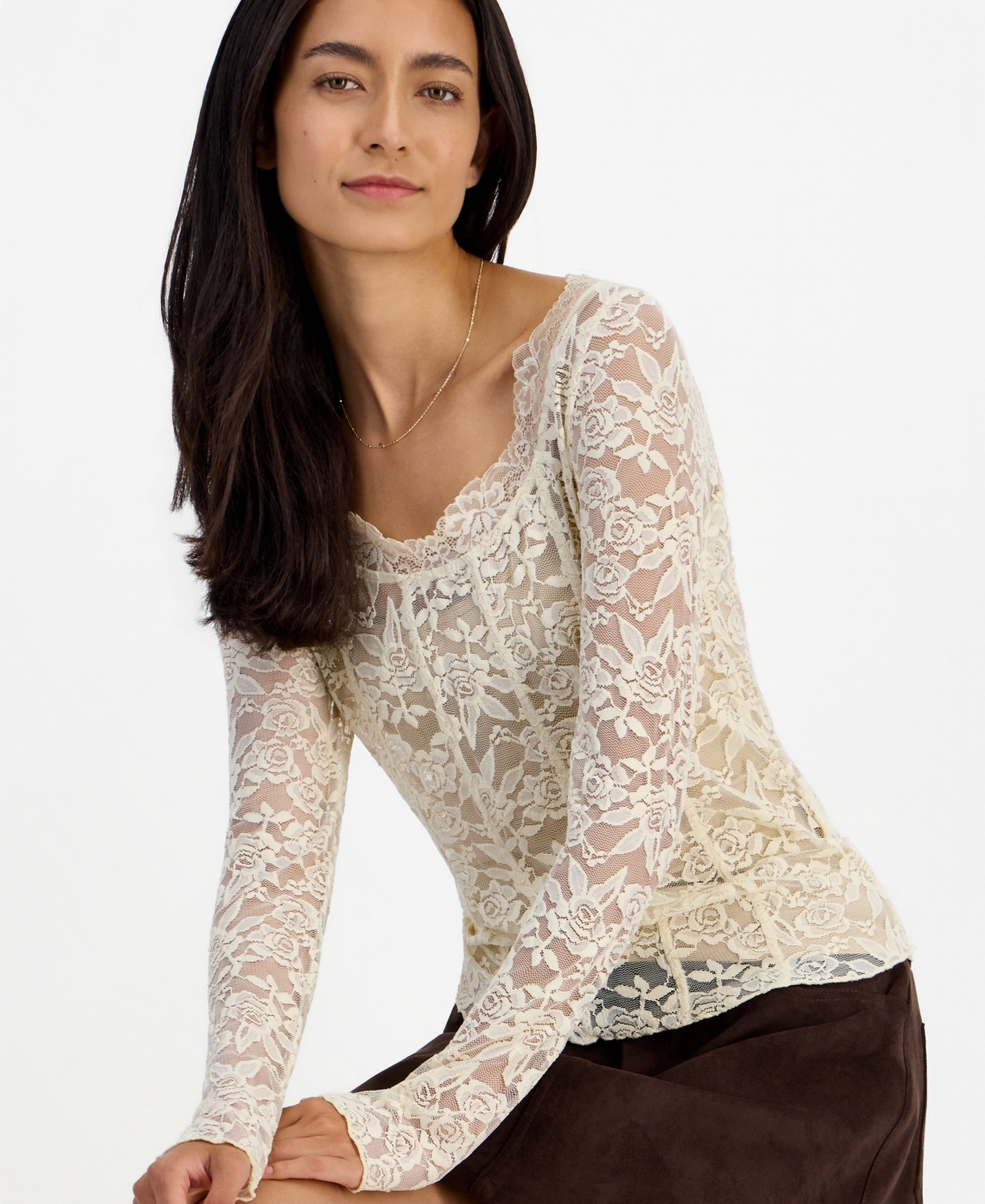 And Now This Women's Lace Long-Sleeve Corset Top, Macy's Exclusive