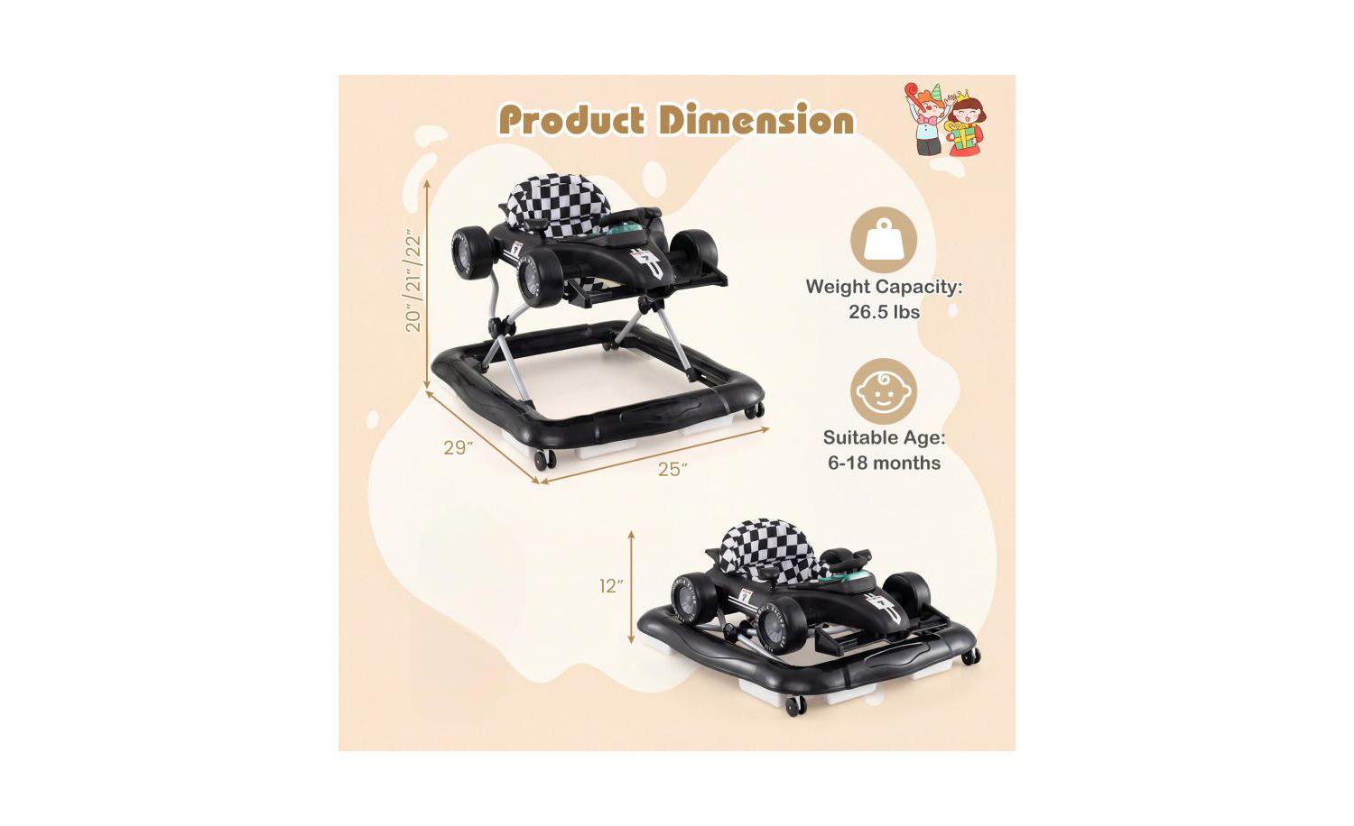 Toddler 4-in-1 Push Walker Activity Center Height Adjustable with Music