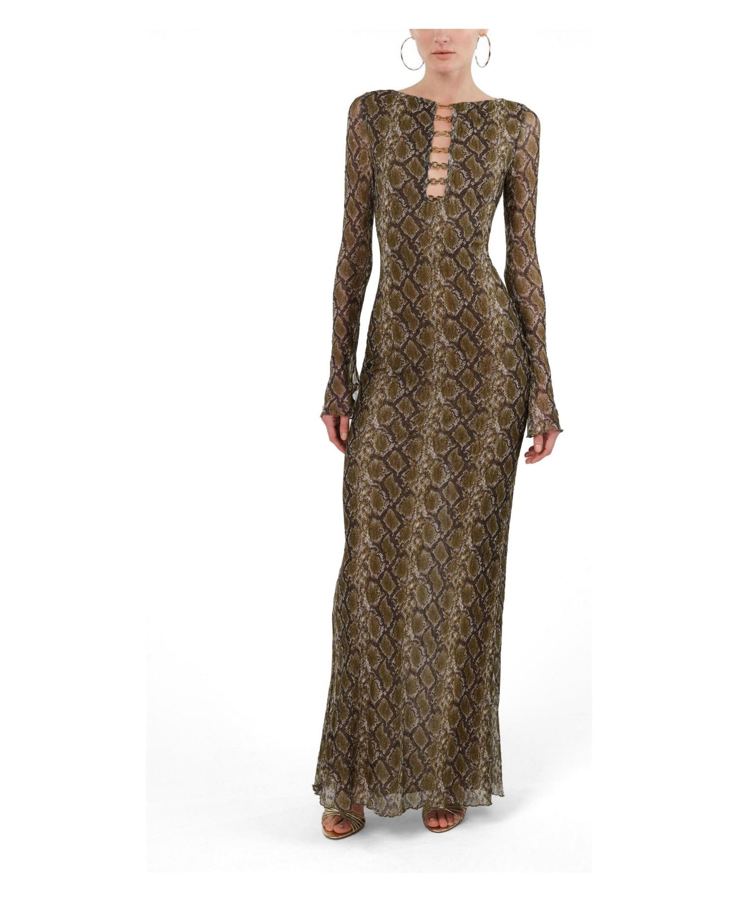 Women's Snake Print Ring Detail Long Sleeve Maxi Dress