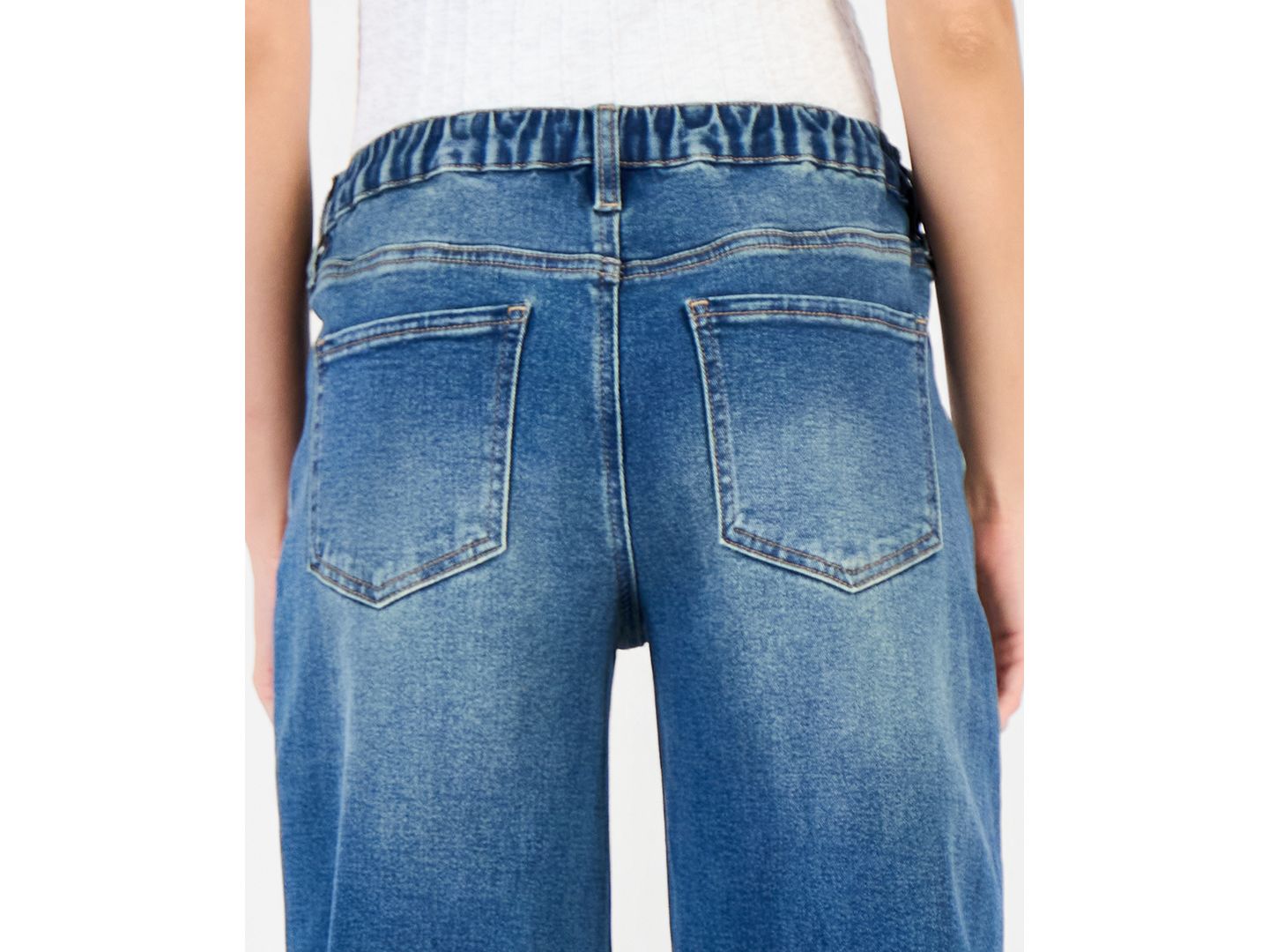 Женские джинсы Madden Girl Juniors' Asym Elastic Back Waist High-Rise Wide-Leg, цвет: Средний варёный — фото 6