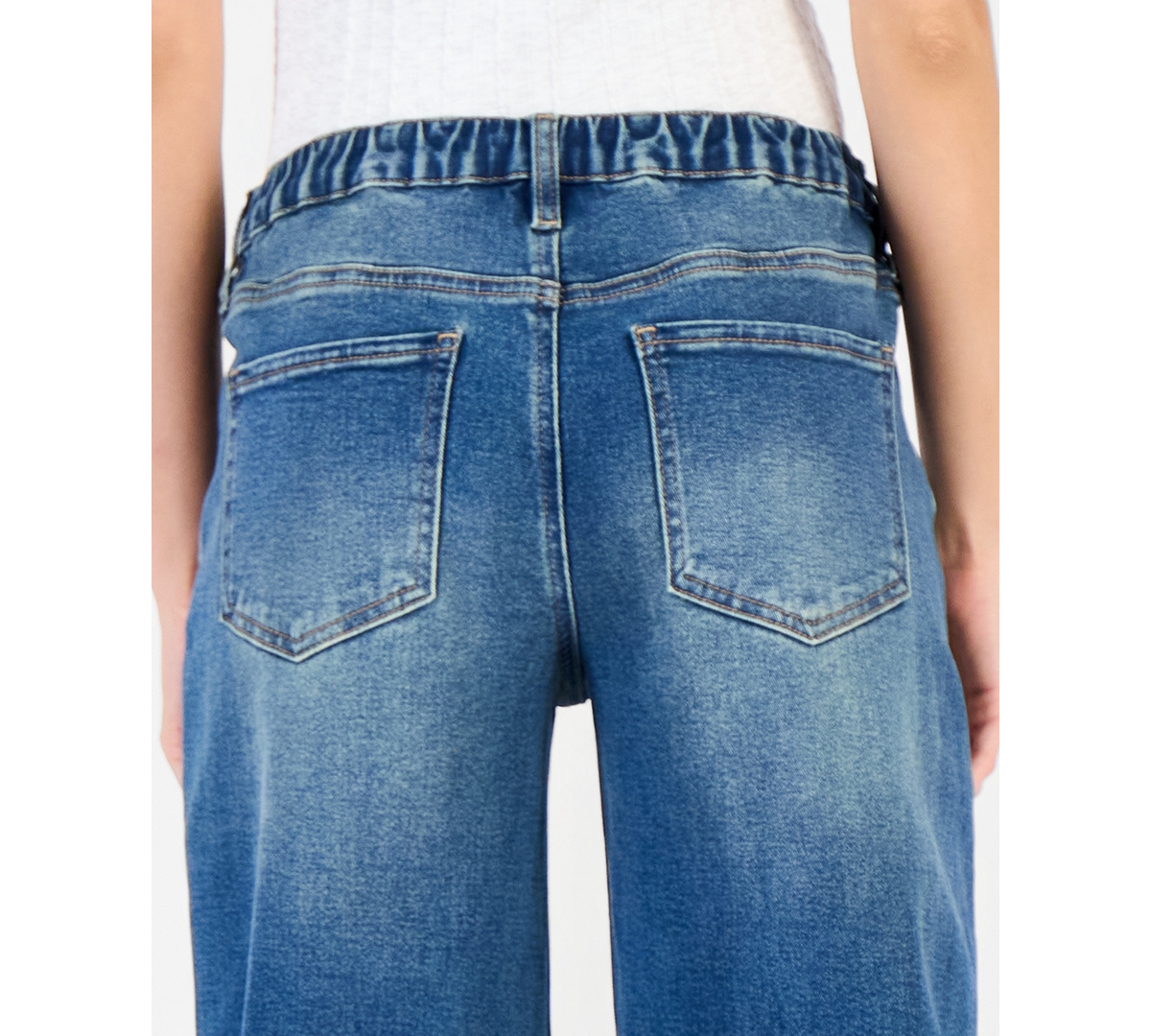 Madden Girl Juniors' Asym Elastic Back Waist High-Rise Wide-Leg Jeans