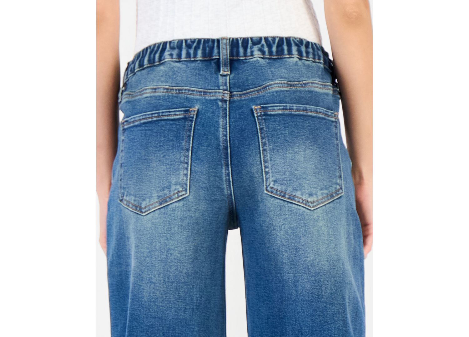 Juniors' Asym Elastic Back Waist High-Rise Wide-Leg Jeans