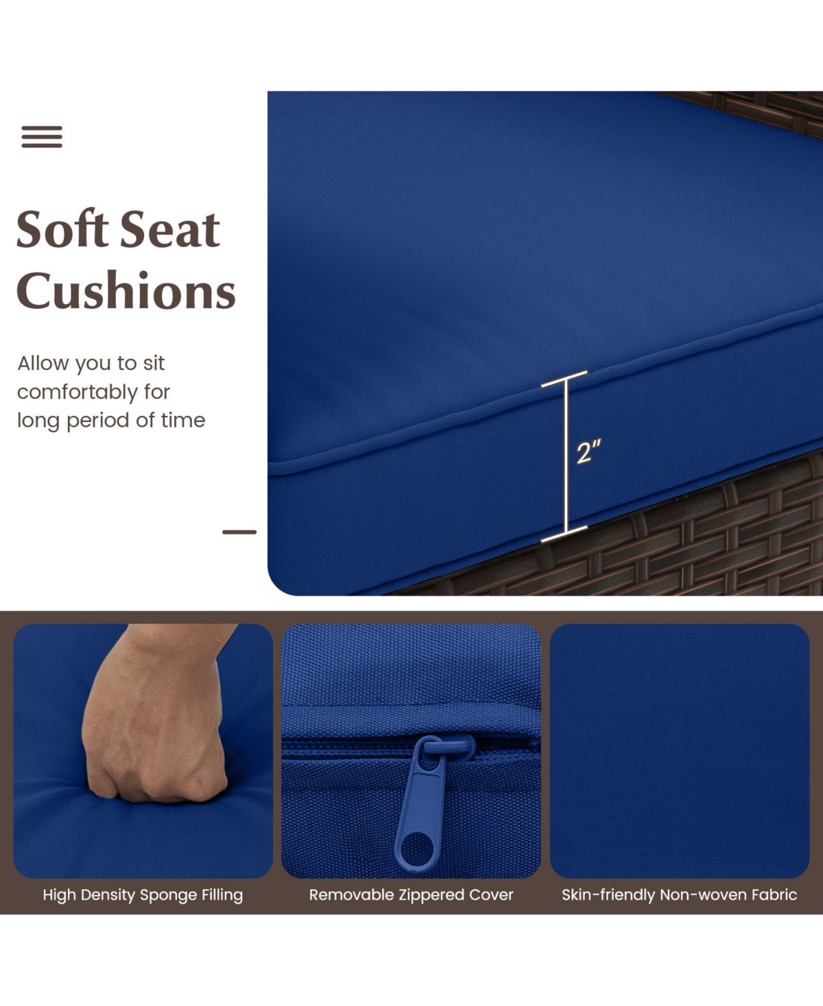 Sugift 3 Pieces Outdoor Conversation Set with Cushioned Seat and Glass Tabletop
