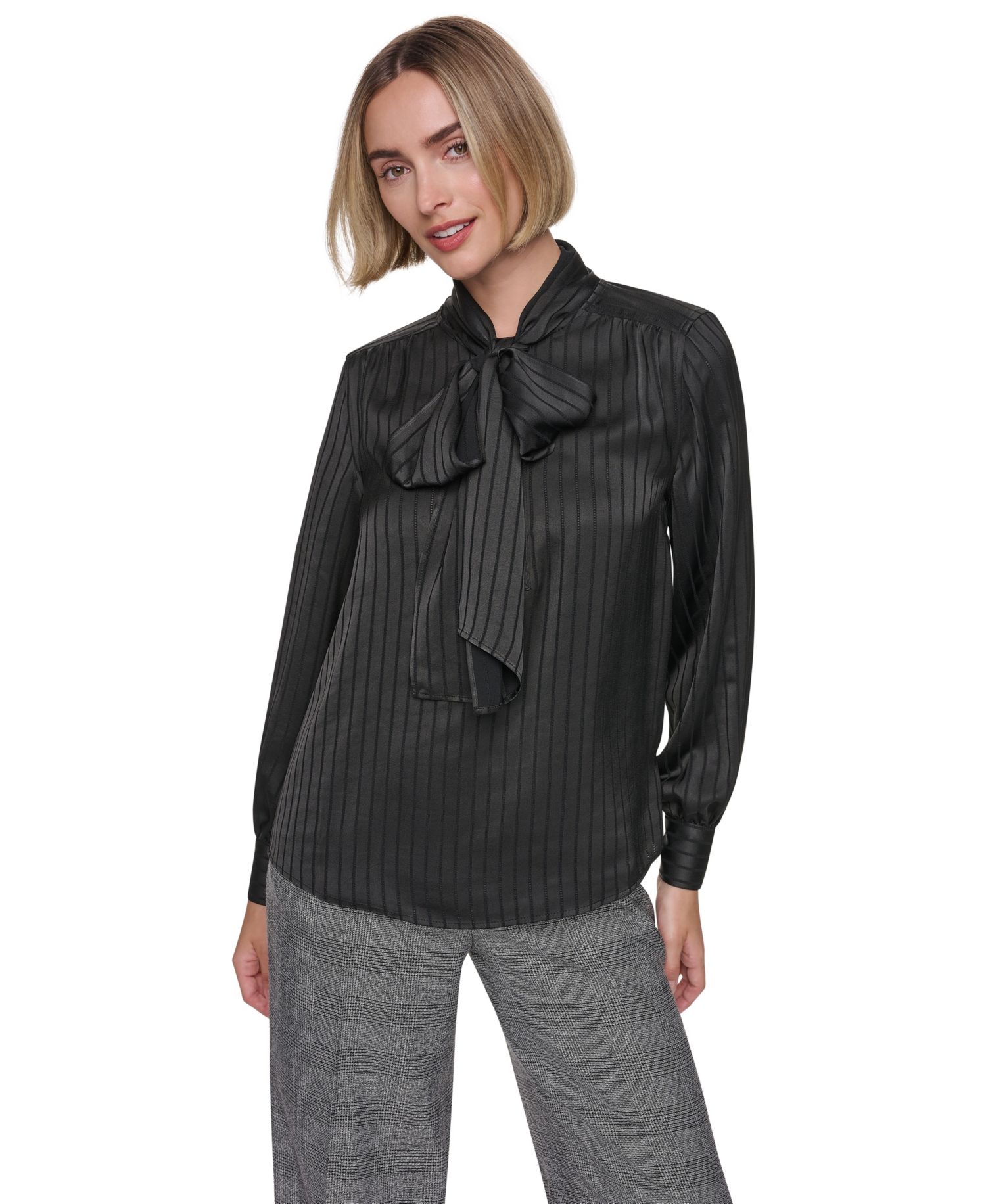 Women's Bow-Blouse Long-Sleeve Collared Top