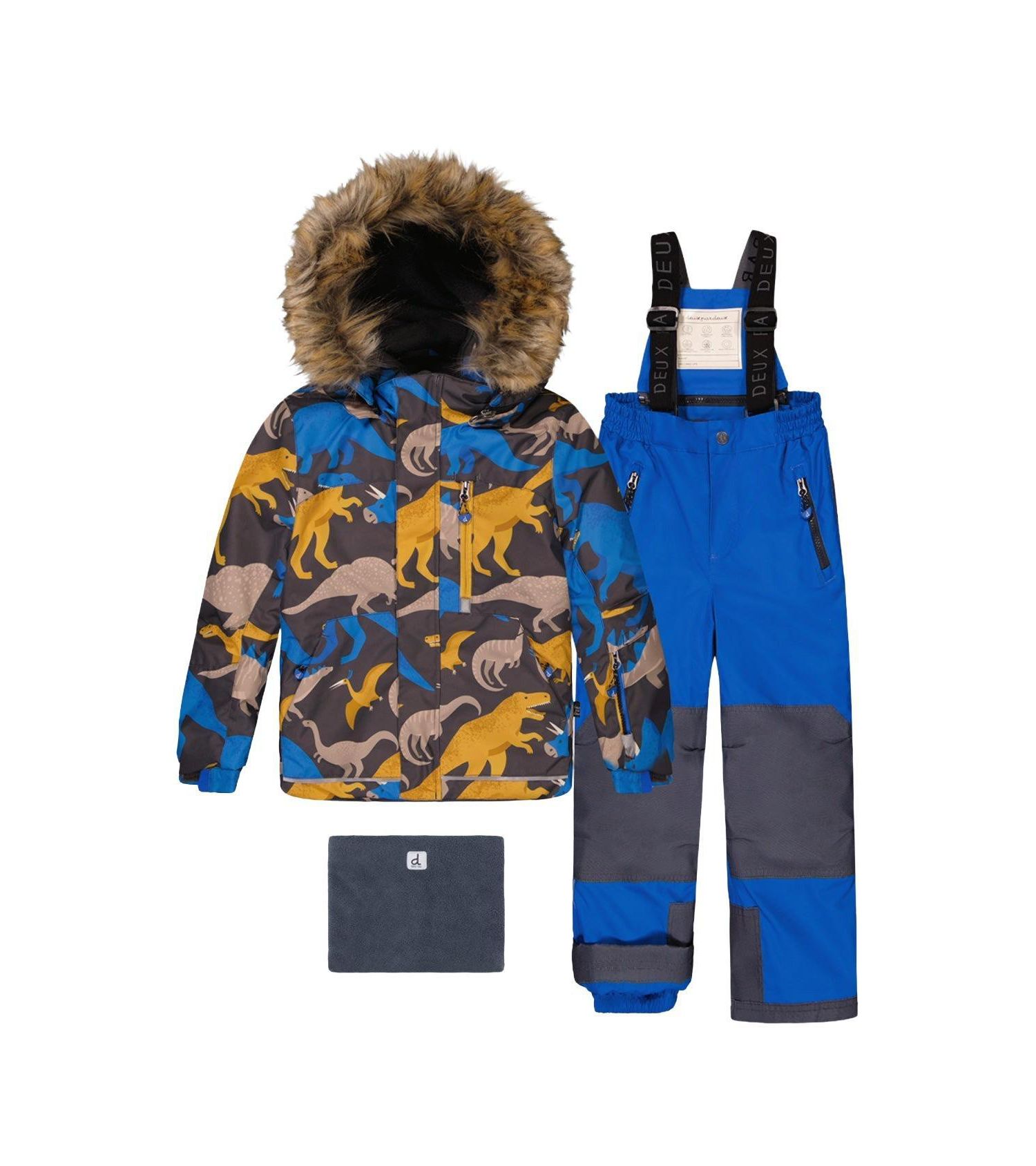 Little and Big Boy Two Piece Play Snowsuit Dinosaur Print with Pants