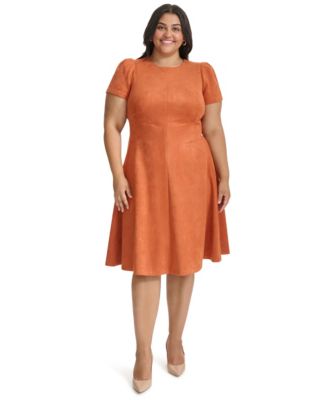 Plus Size Scuba Seamed Crewneck Fit & Flare Dress