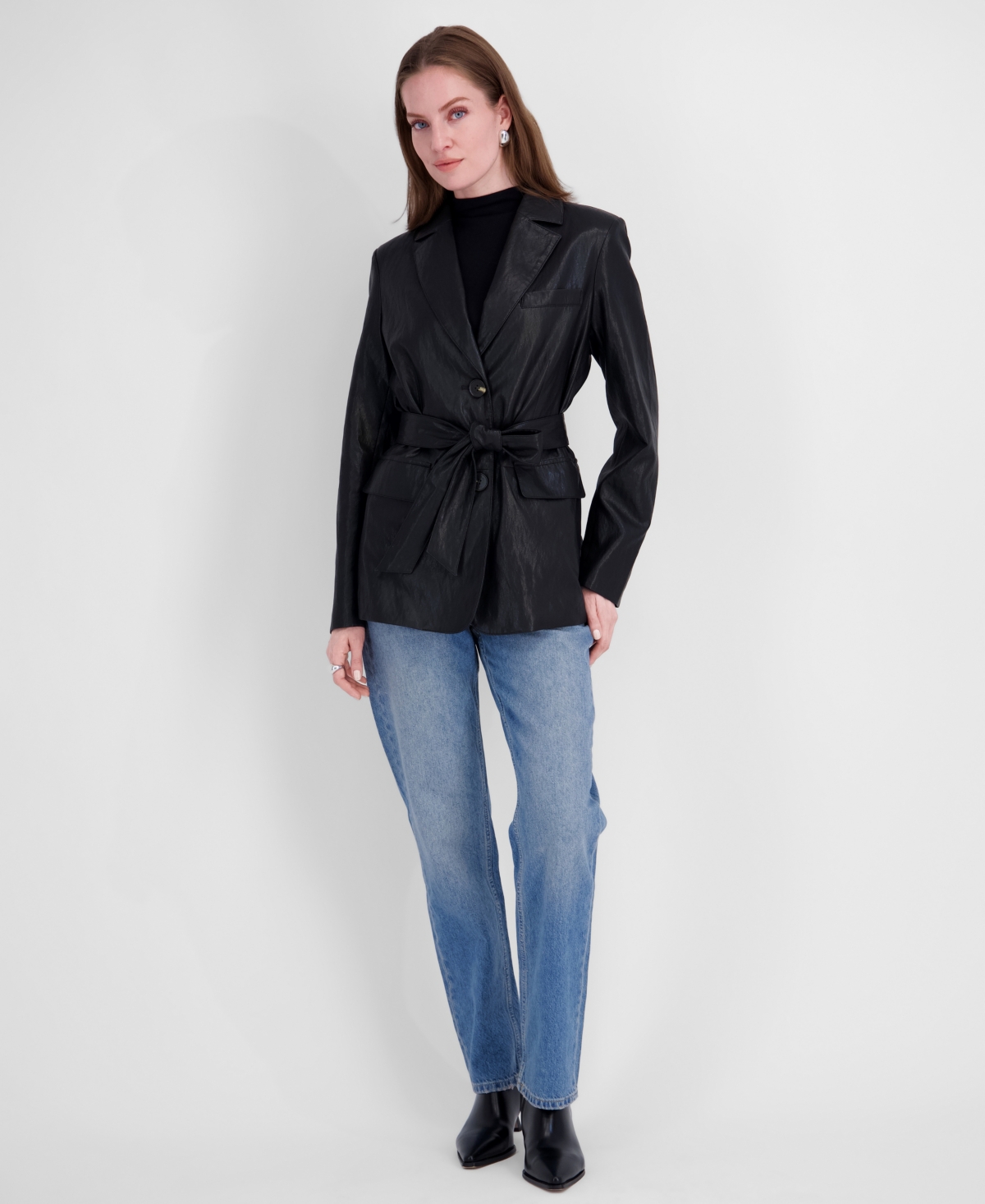 Tahari Women's Belted Faux Leather Trench Jacket