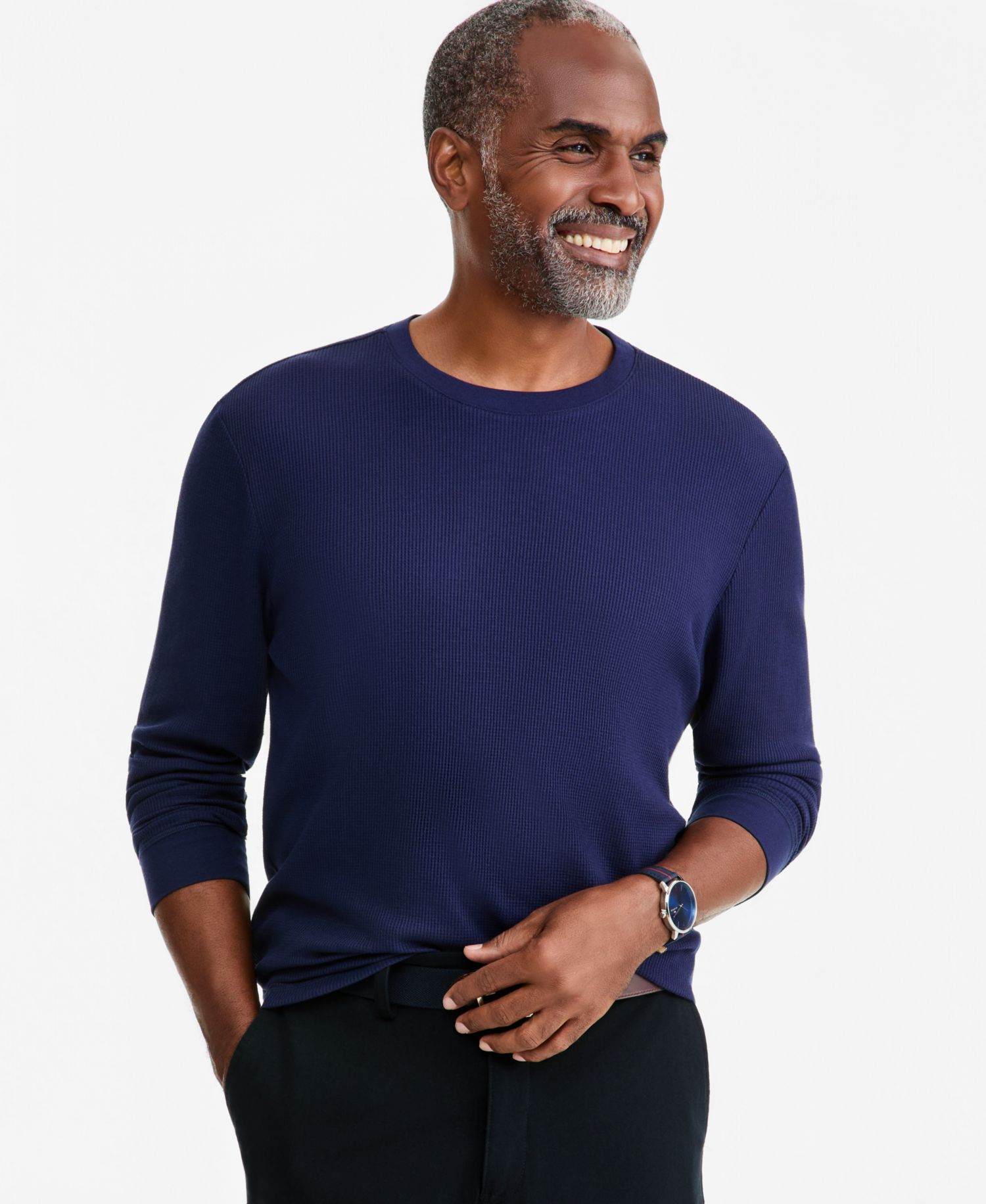 Men's Thermal Long-Sleeve Ribbed Crewneck Sweater