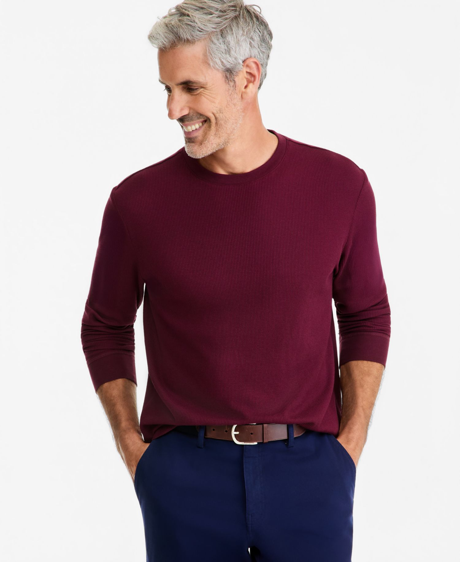 Men's Thermal Long-Sleeve Ribbed Crewneck Sweater