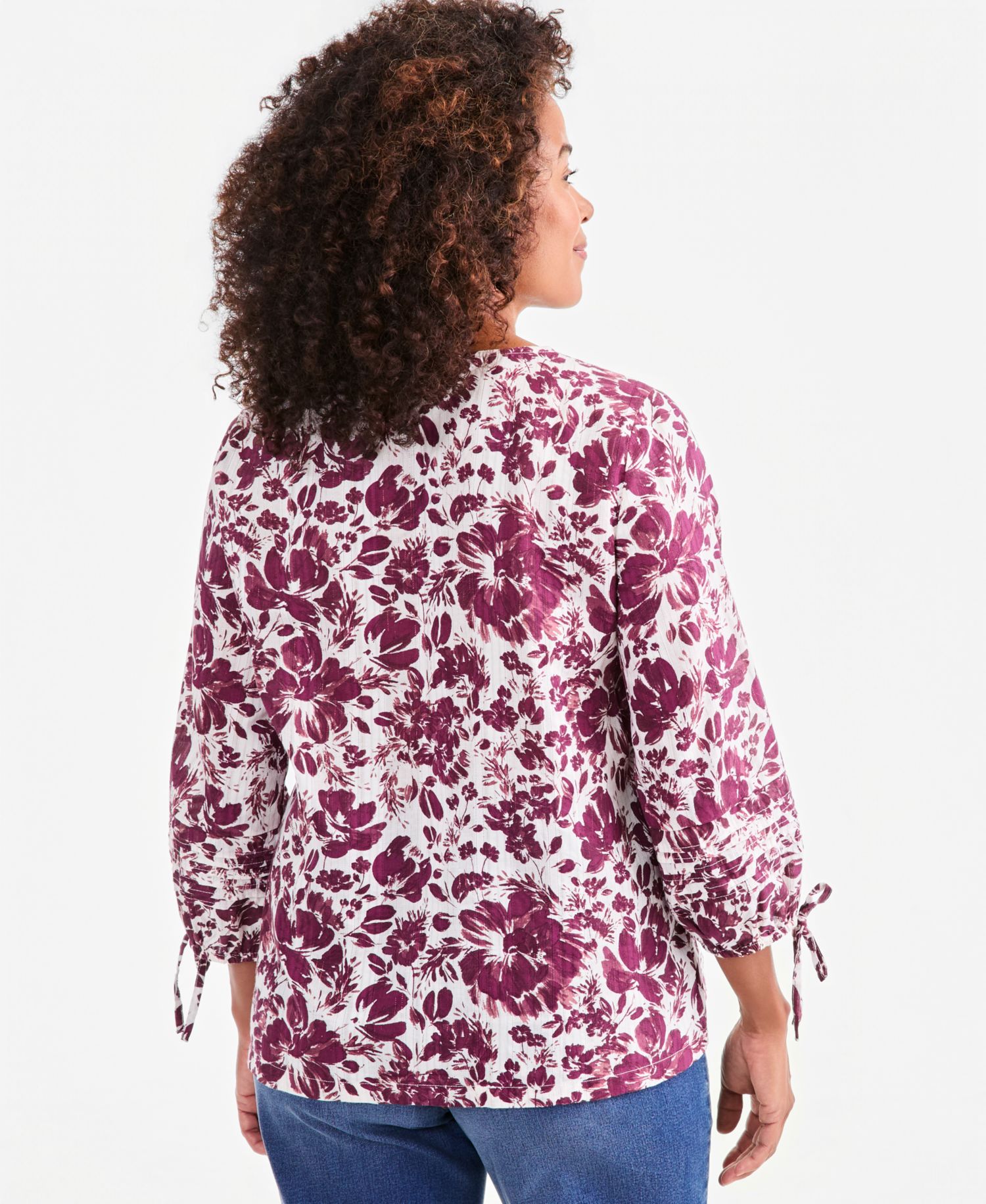 Women's Printed 3/4 Sleeve Lurex Woven Top