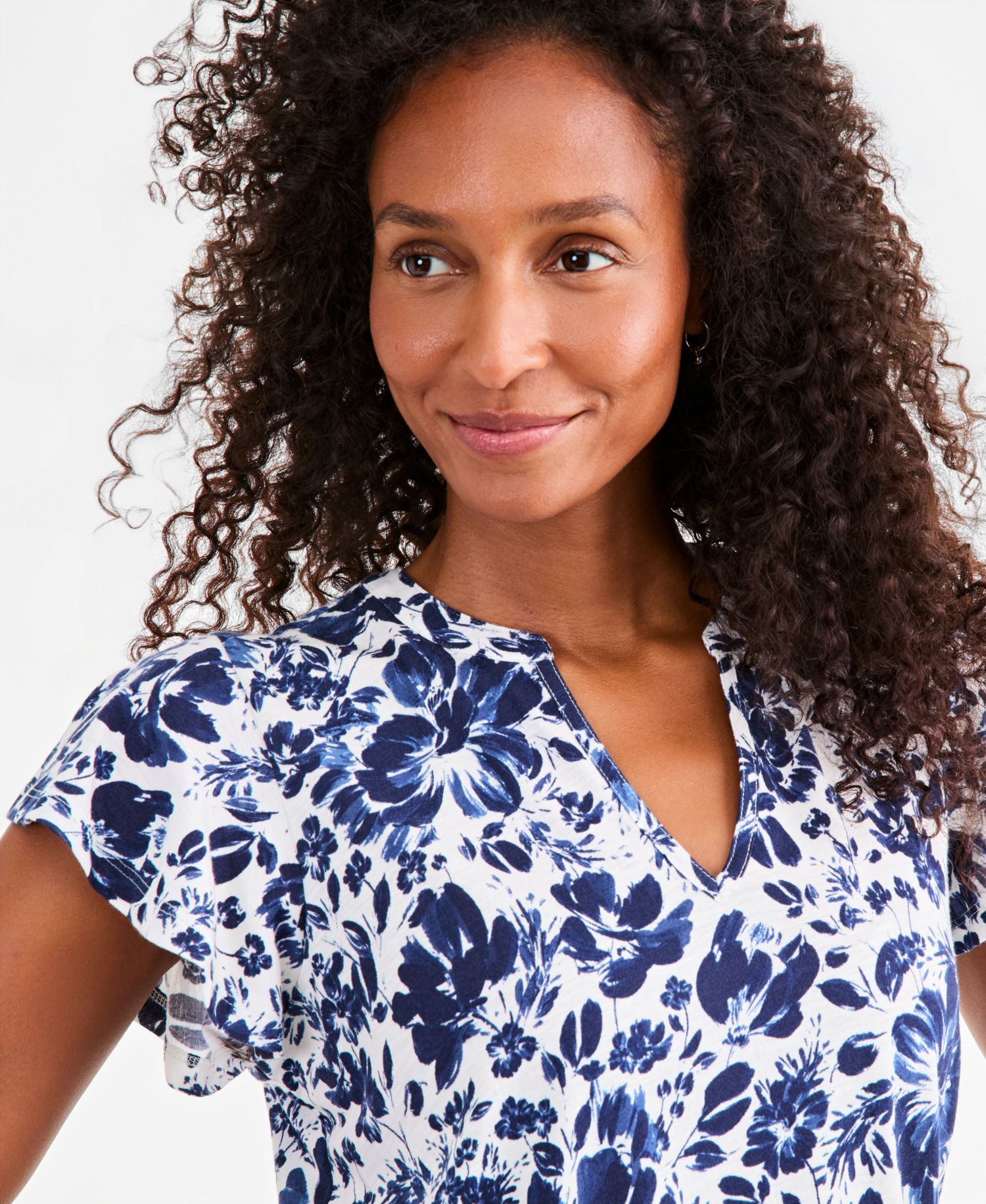 Petite Flutter-Sleeve Floral V-Neck Blouse