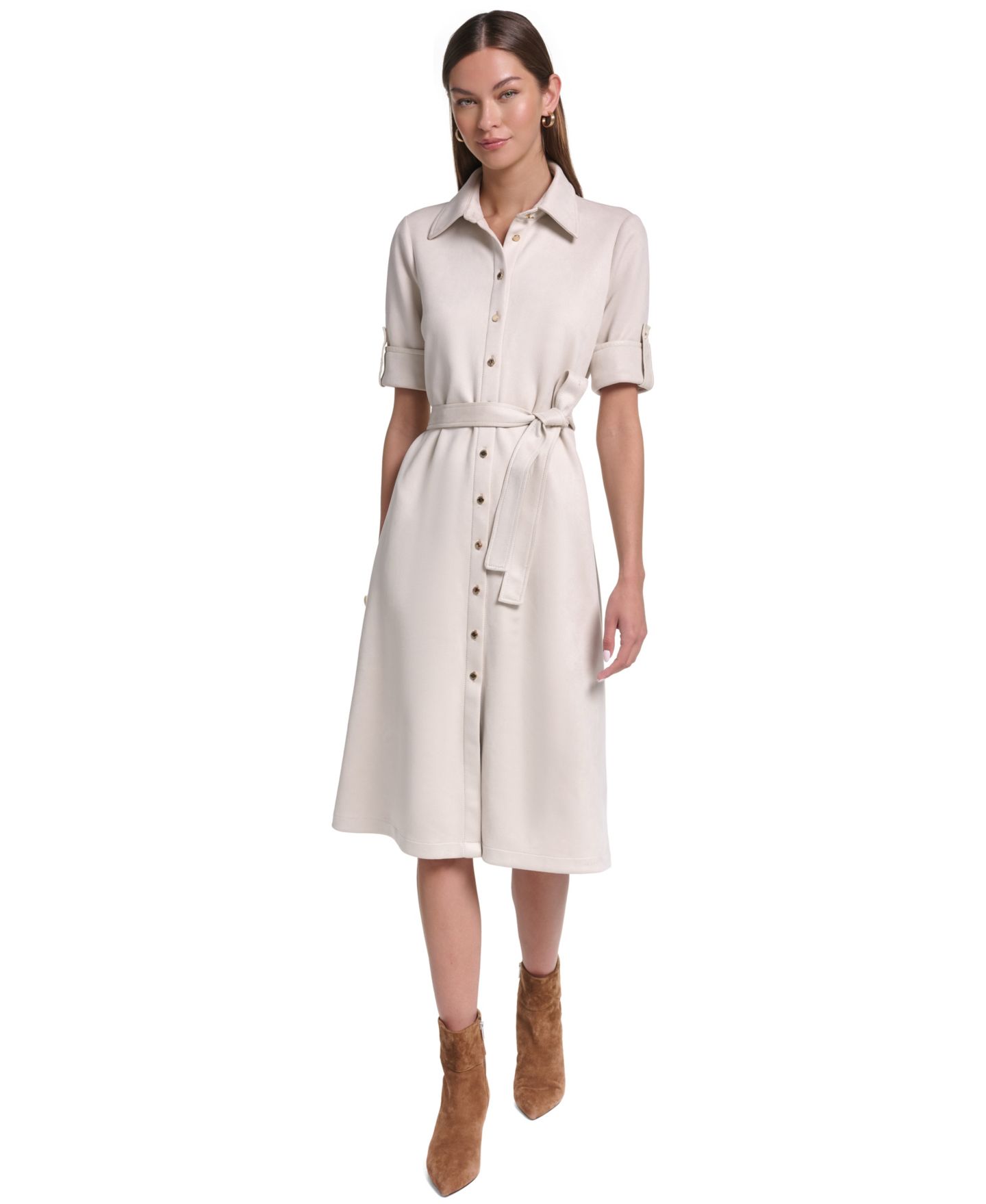 Женское платье Halston Belted Midi, цвет: Бежевый — фото 1