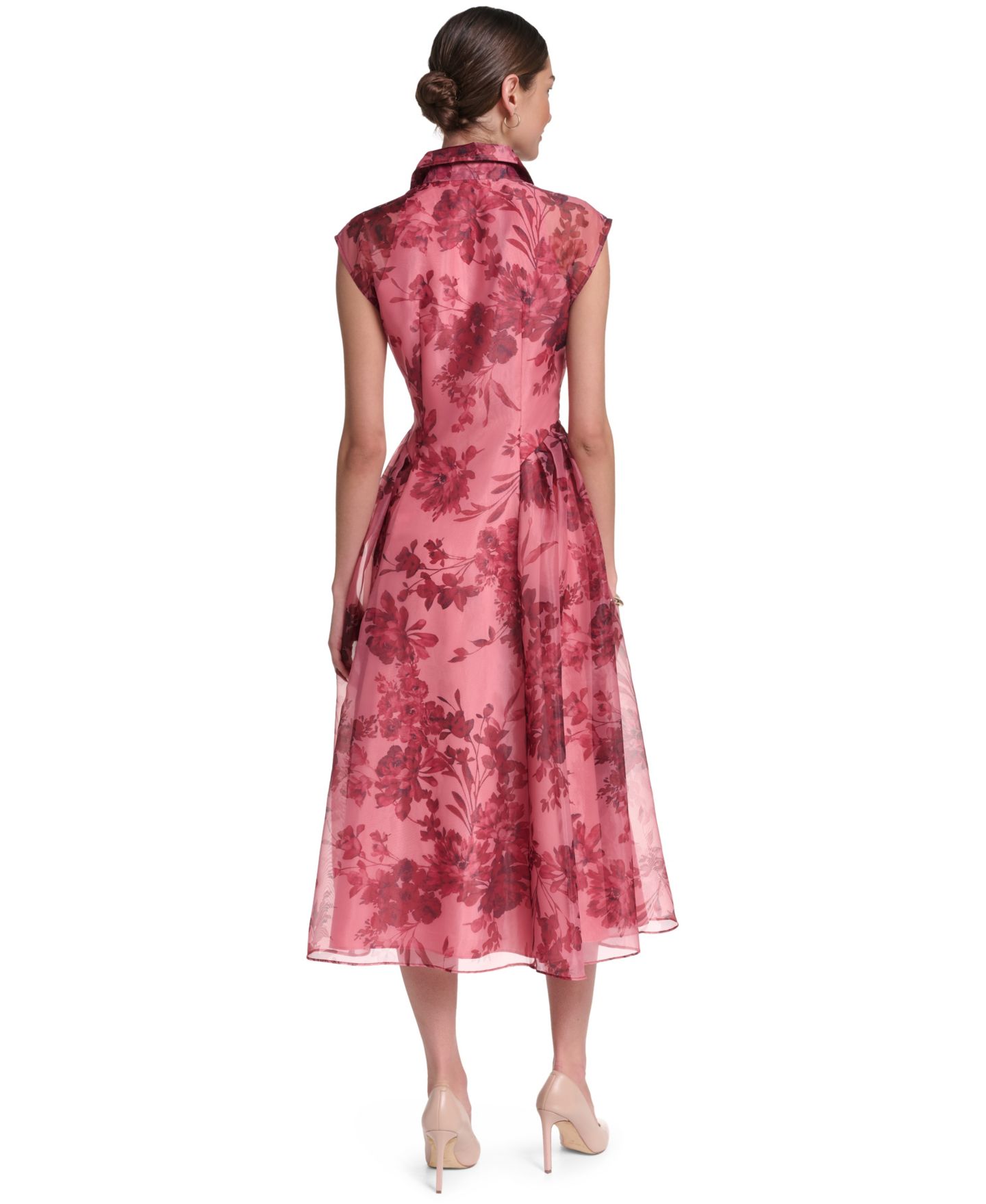 Женское платье Halston Collared Midi, цвет: Розовый с принтом разноцветный — фото 6