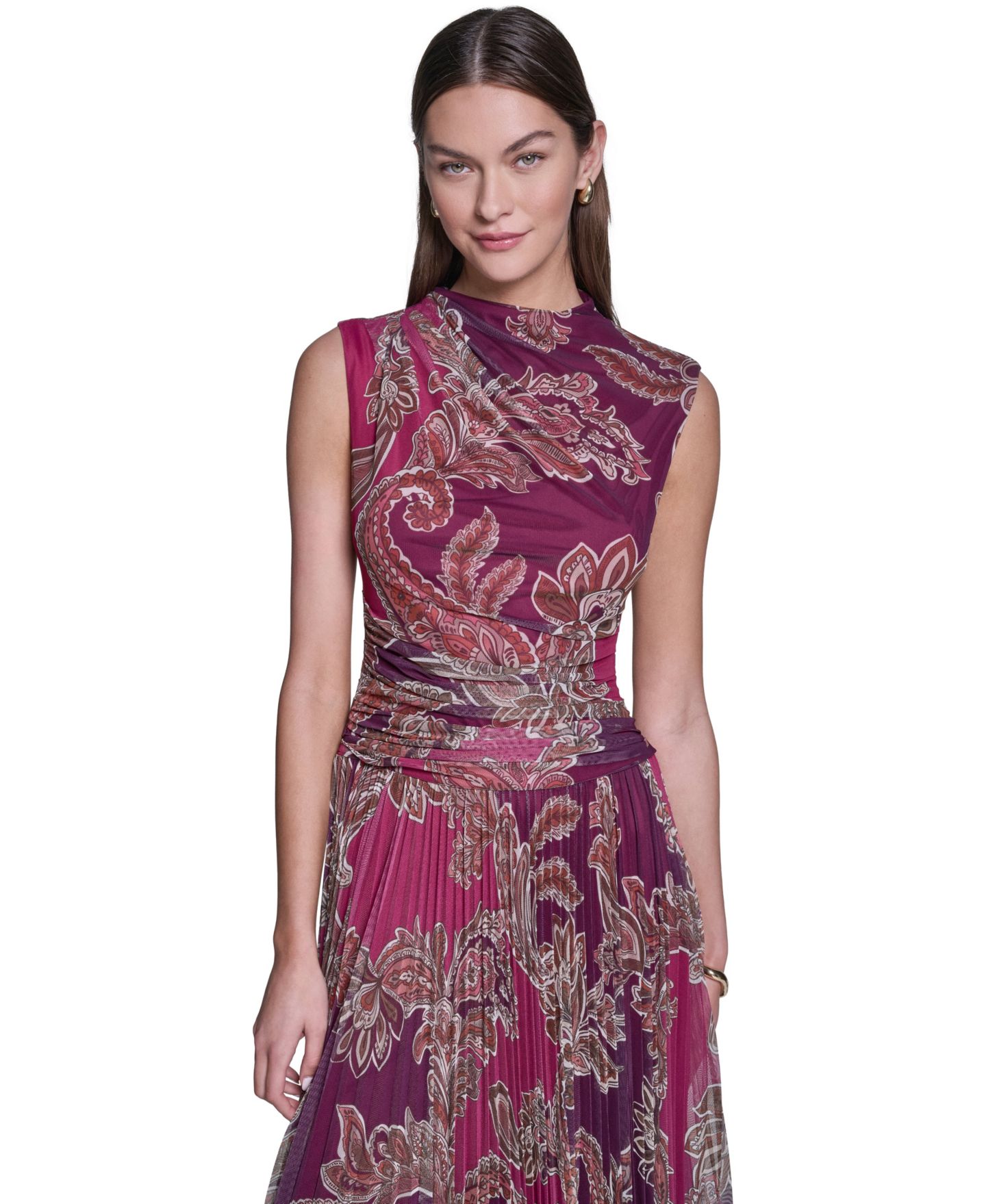 Женское платье Halston Mock Neck Mesh Midi, цвет: Сливовый / Ягодный разноцветный — фото 2