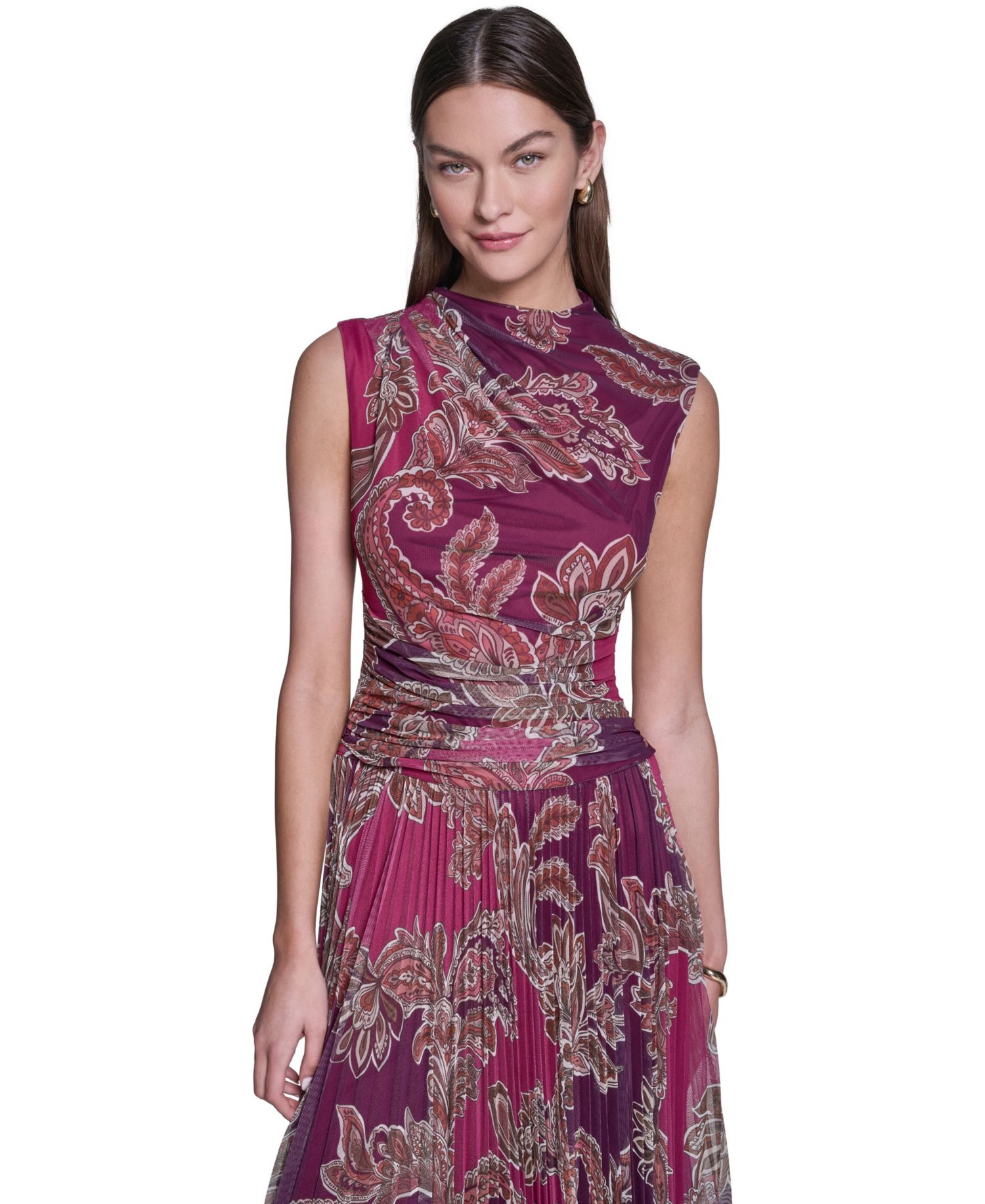 Women's Mock Neck Mesh Midi Dress
