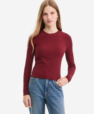 Women's Long-Sleeve Pointelle Cropped Romy T-Shirt