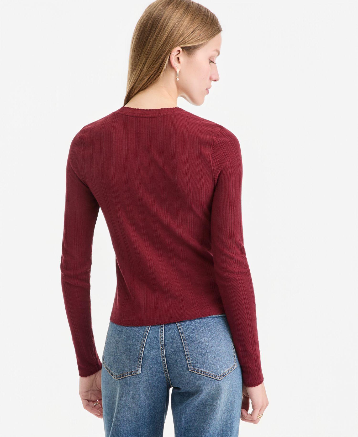 Plus Size Long-Sleeve Pointelle Cropped Meet & Greet T-Shirt