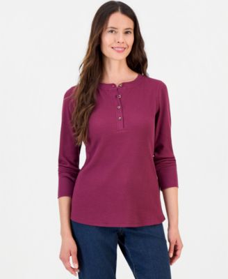 Women's Waffle-Knit Long-Sleeve Henley