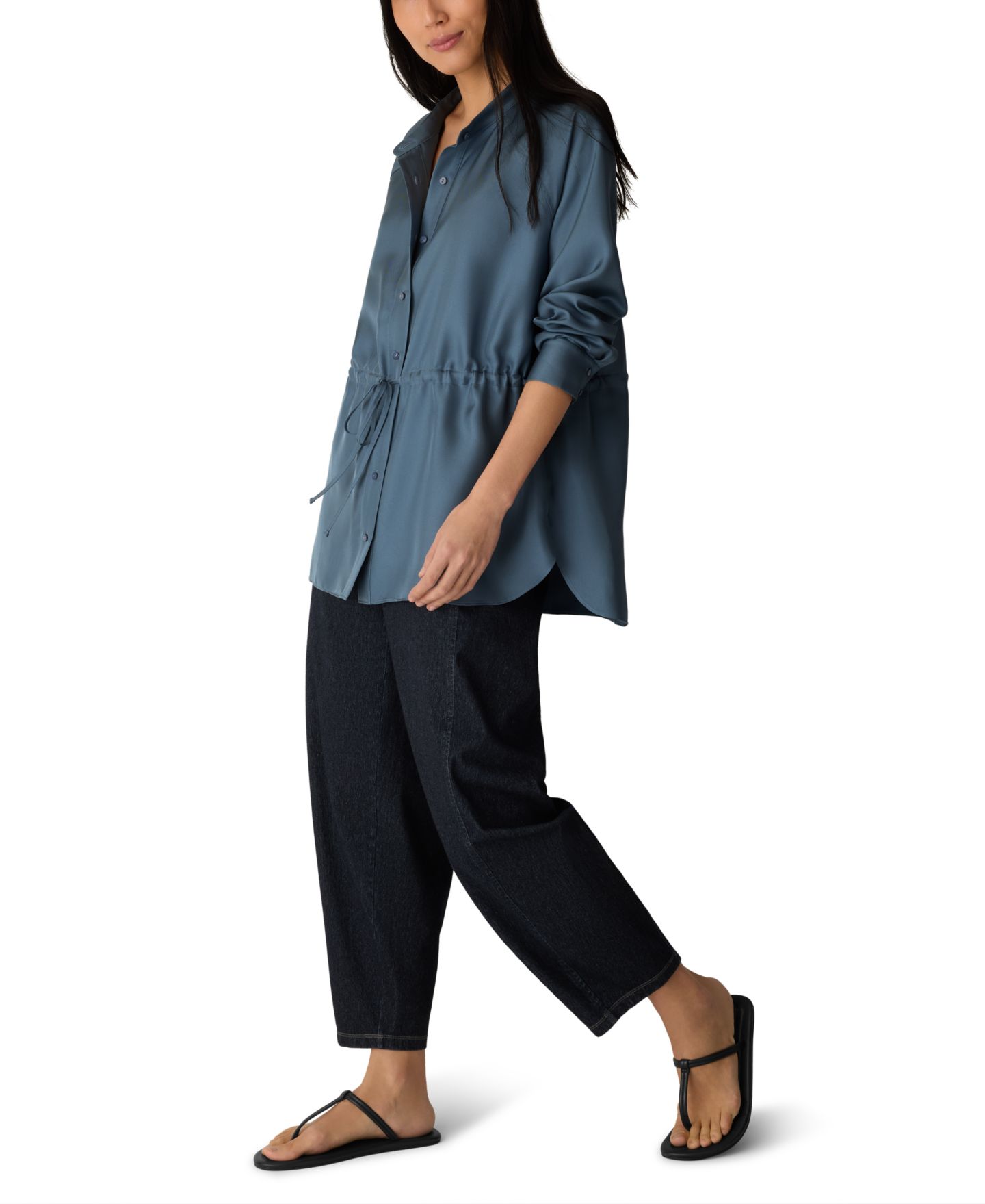 Женская блузка Eileen Fisher Mandarin Collar Long-Sleeve Silk, цвет: Celadon Spring — фото 2