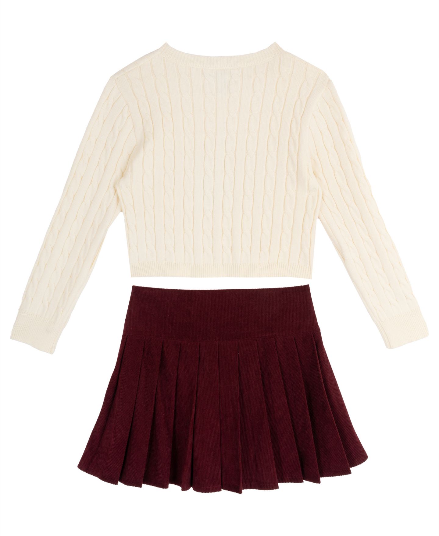 Tween Diva Girls' 7-12 Cable-Knit Sweater, Plaid Star Skort and Bracelet, 3-Piece Set, цвет: Бежевый / Бордовый — фото 2