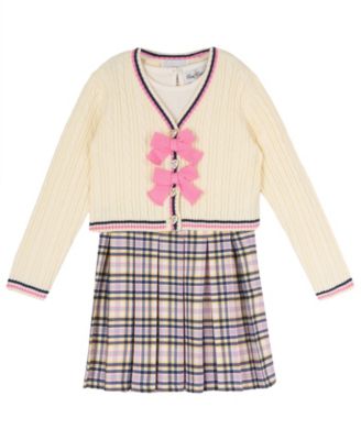 Girls' 2T-6X Plaid Skort Dress and Cable-Knit Cardigan, 2-Piece Set