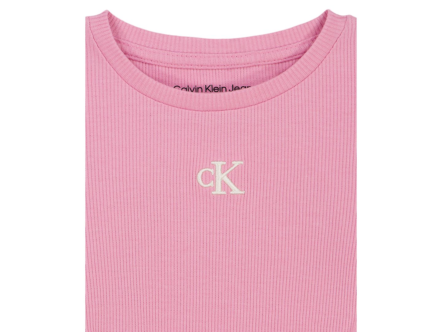 Детский комплект Calvin Klein с монограммой: топ в рубчик и широкие джинсы, 2T-6X, цвет: Розовый / Джинсовый — фото 7