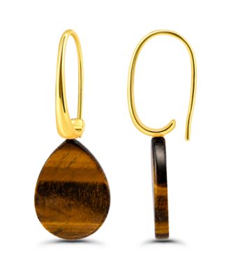 14K Gold Plated Genuine Stone Teardrop Hardwire Fishhook Drop Earrings