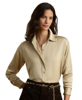 Petite Long-Sleeve Satin Blouse