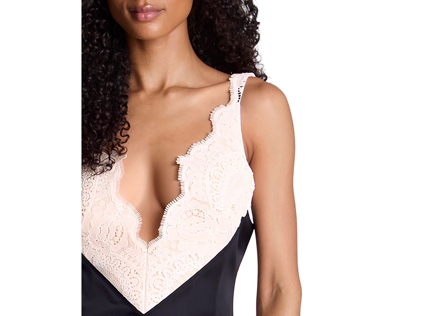Женское платье Kenneth Cole Lace Trim V-Neck Mini, цвет: Чёрный / Устричный — фото 4
