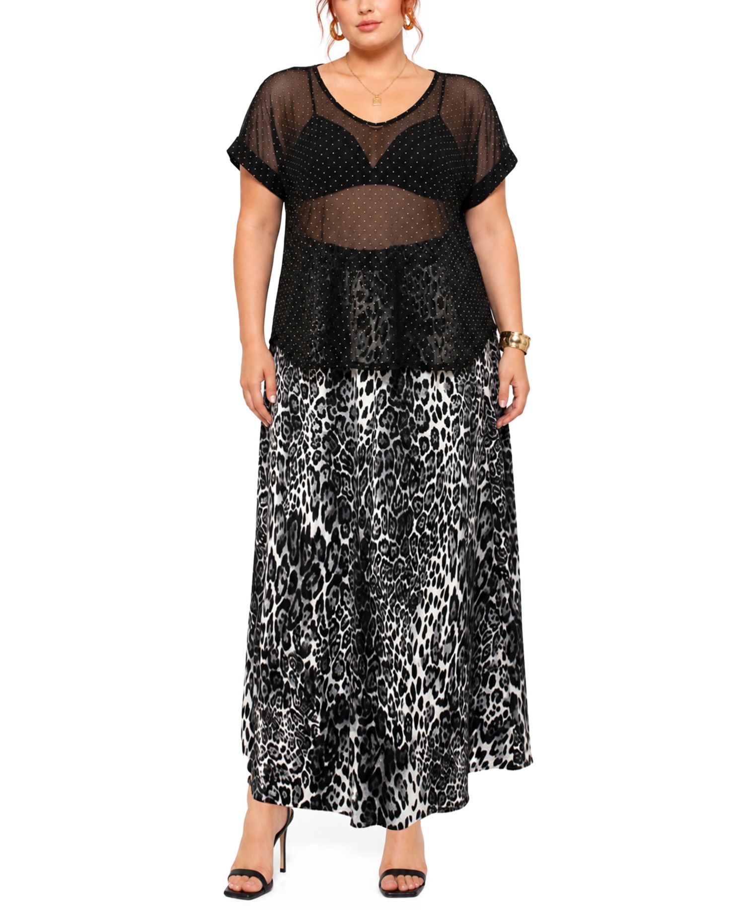 Plus Size Short-Sleeve Foil Drop V-Neck Top