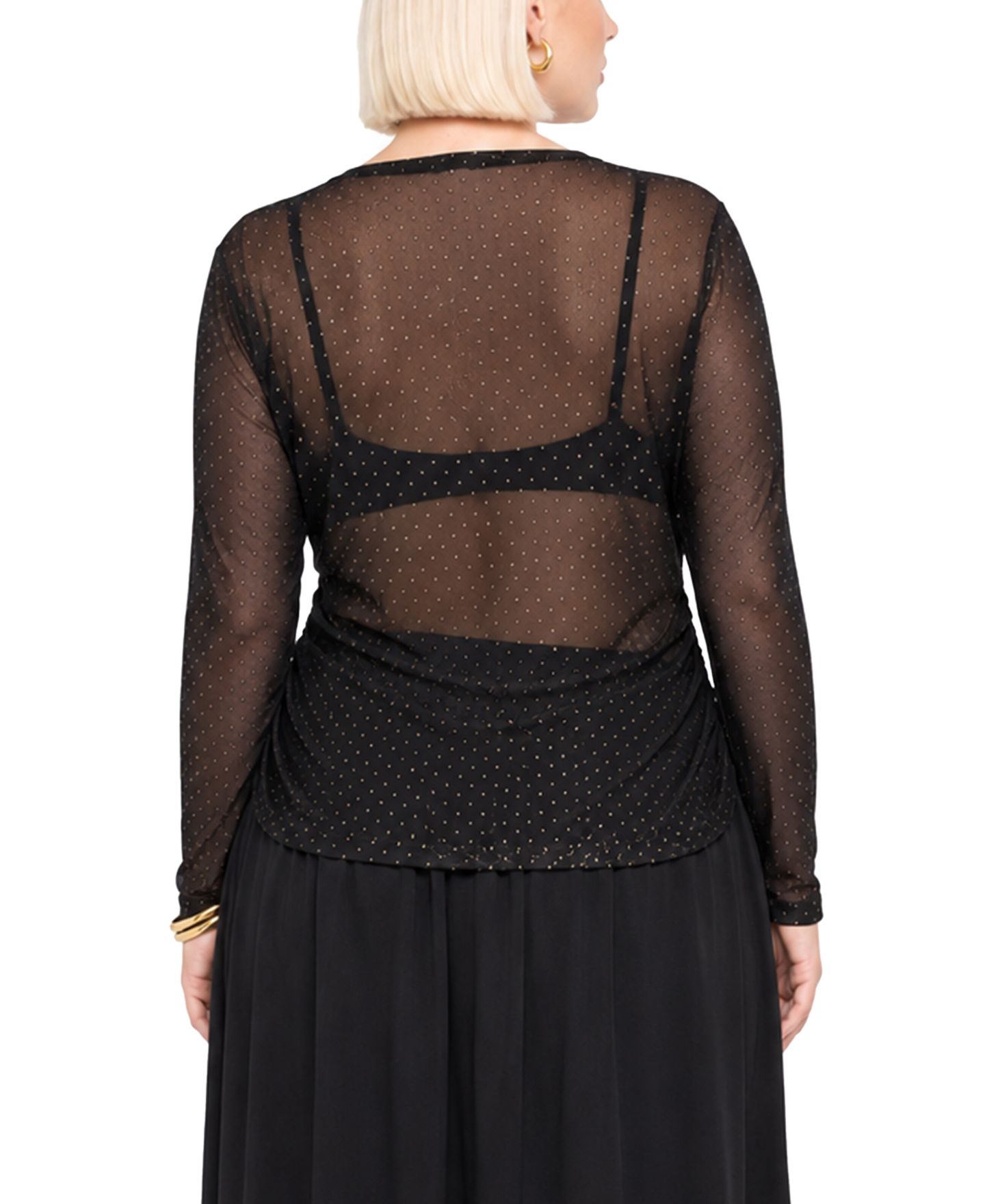 Женский топ COIN 1804 Plus Size Foil Drop Scoop Neck Side-Ruched, цвет: Чёрный золотой — фото 5
