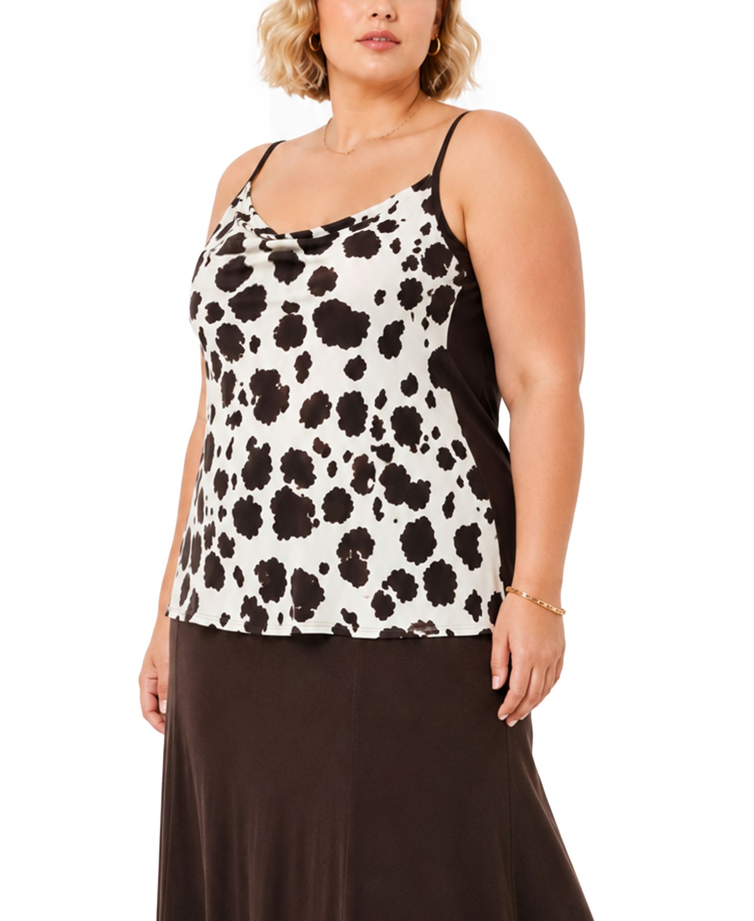 Plus Size Cow-Print Drape Neck Cami Top