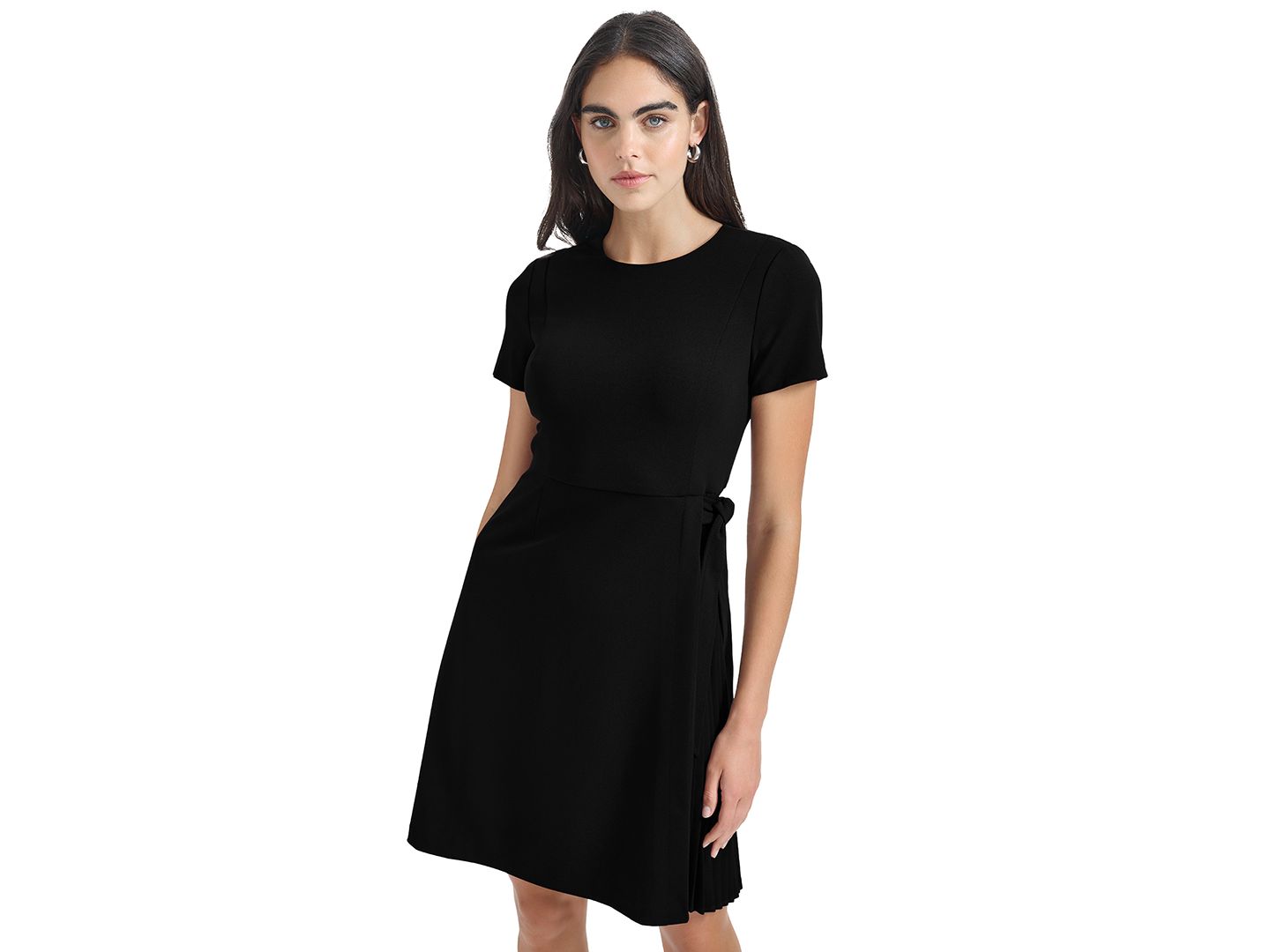 Женское платье Calvin Klein Petite Short-Sleeve Crewneck Fit & Flare, цвет: Чёрный — фото 2