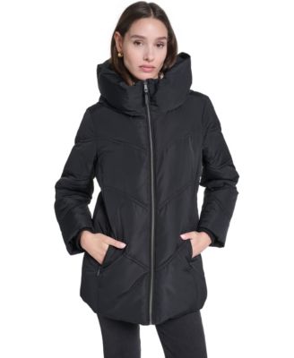 Women's Hooded Chevron-Quilted Puffer Jacket