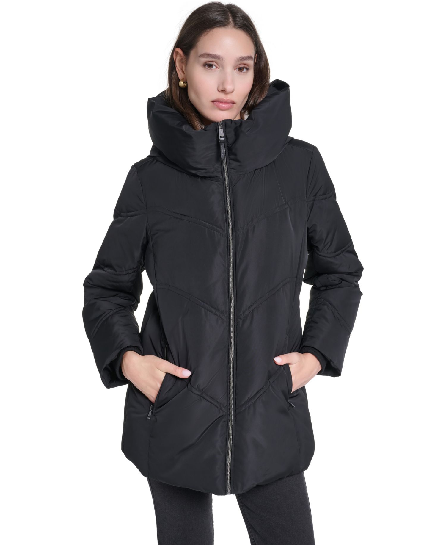 Women's Hooded Chevron-Quilted Puffer Jacket