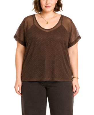 Plus Size Short-Sleeve Foil Drop V-Neck Top