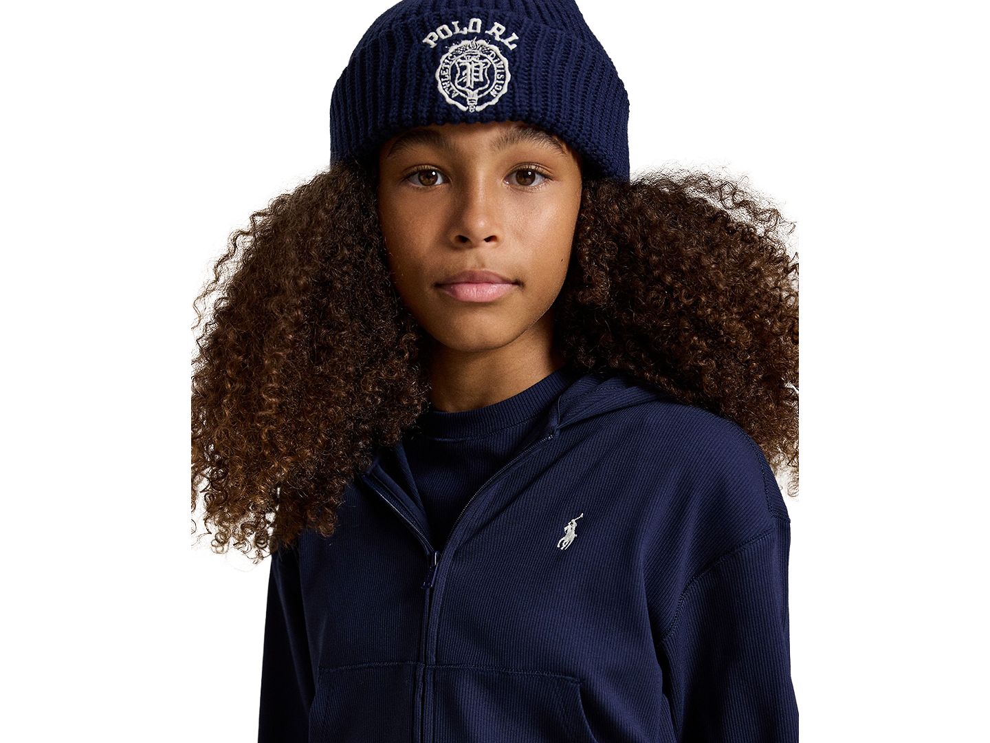 Худи Polo Ralph Lauren Ribbed Boxy Full-Zip для девочек, цвет: Тёмно-синий — фото 3