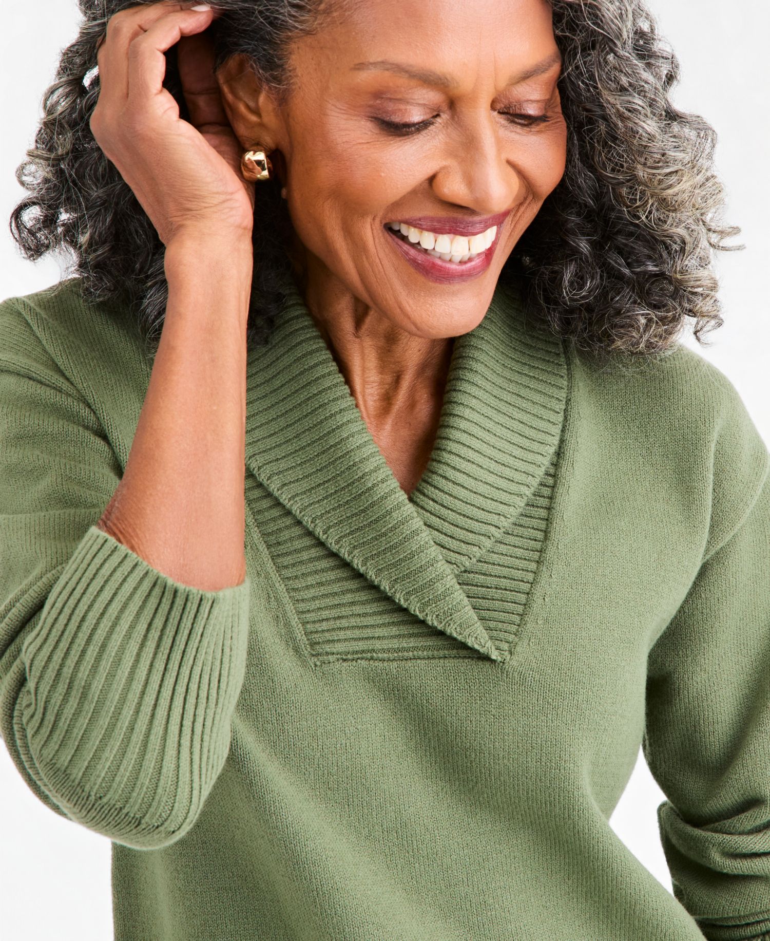 Petite Shawl Collar Cotton-Blend Sweater