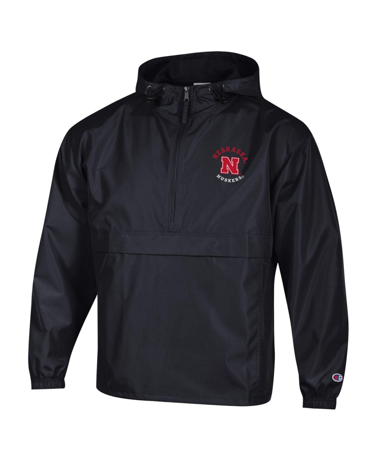 Мужская куртка Champion Black Nebraska Huskers Packable Hooded Windbreaker Half-Zip — фото 3