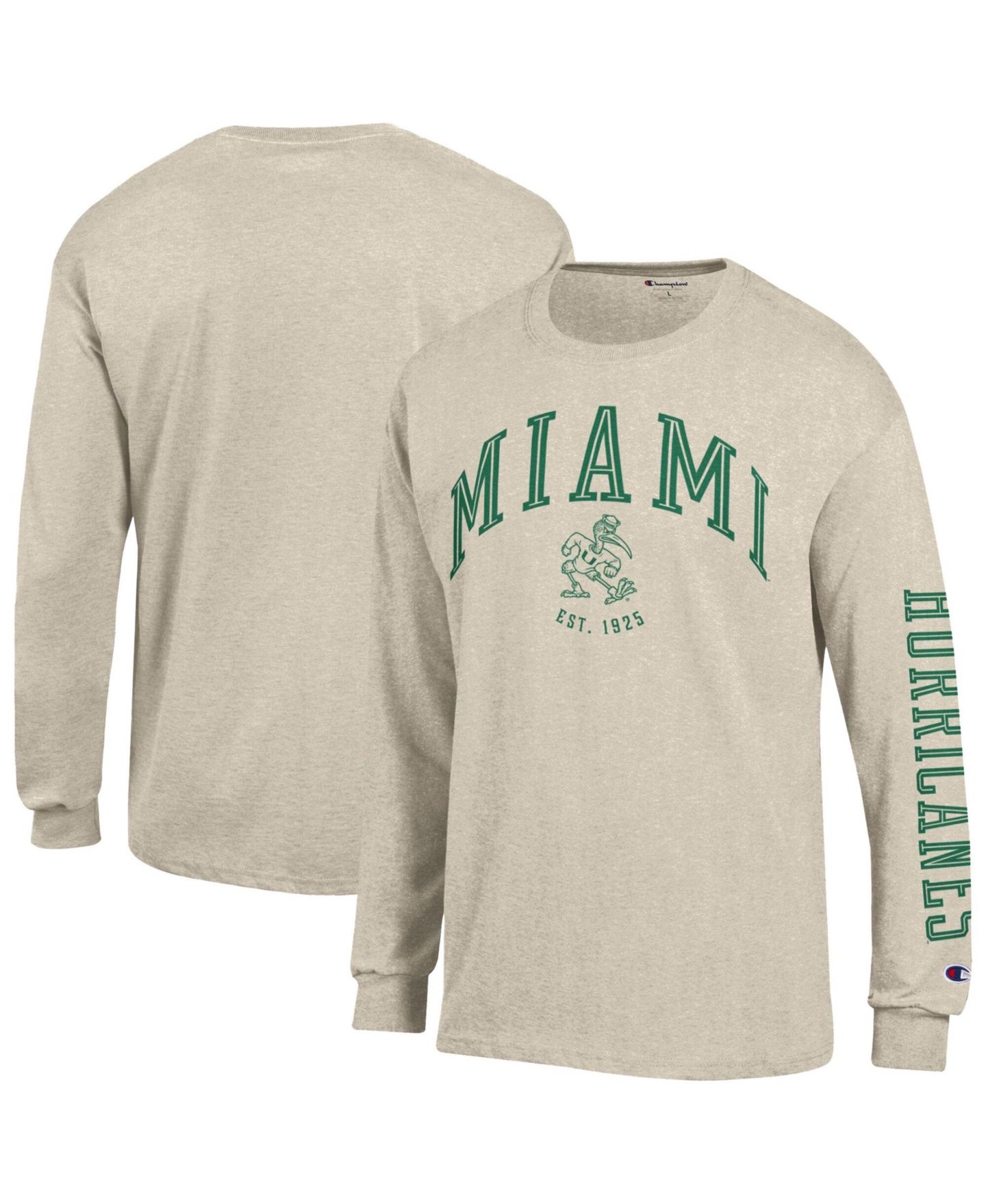 Мужская футболка Champion Heather Oatmeal Miami Hurricanes Neutral Arch Long-Sleeve — фото 1