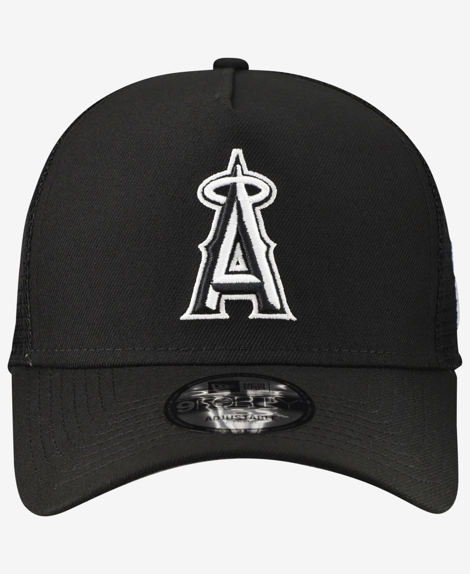 Men's Black Los Angeles Angels Side Script 9FORTY A-Frame Trucker Adjustable Hat