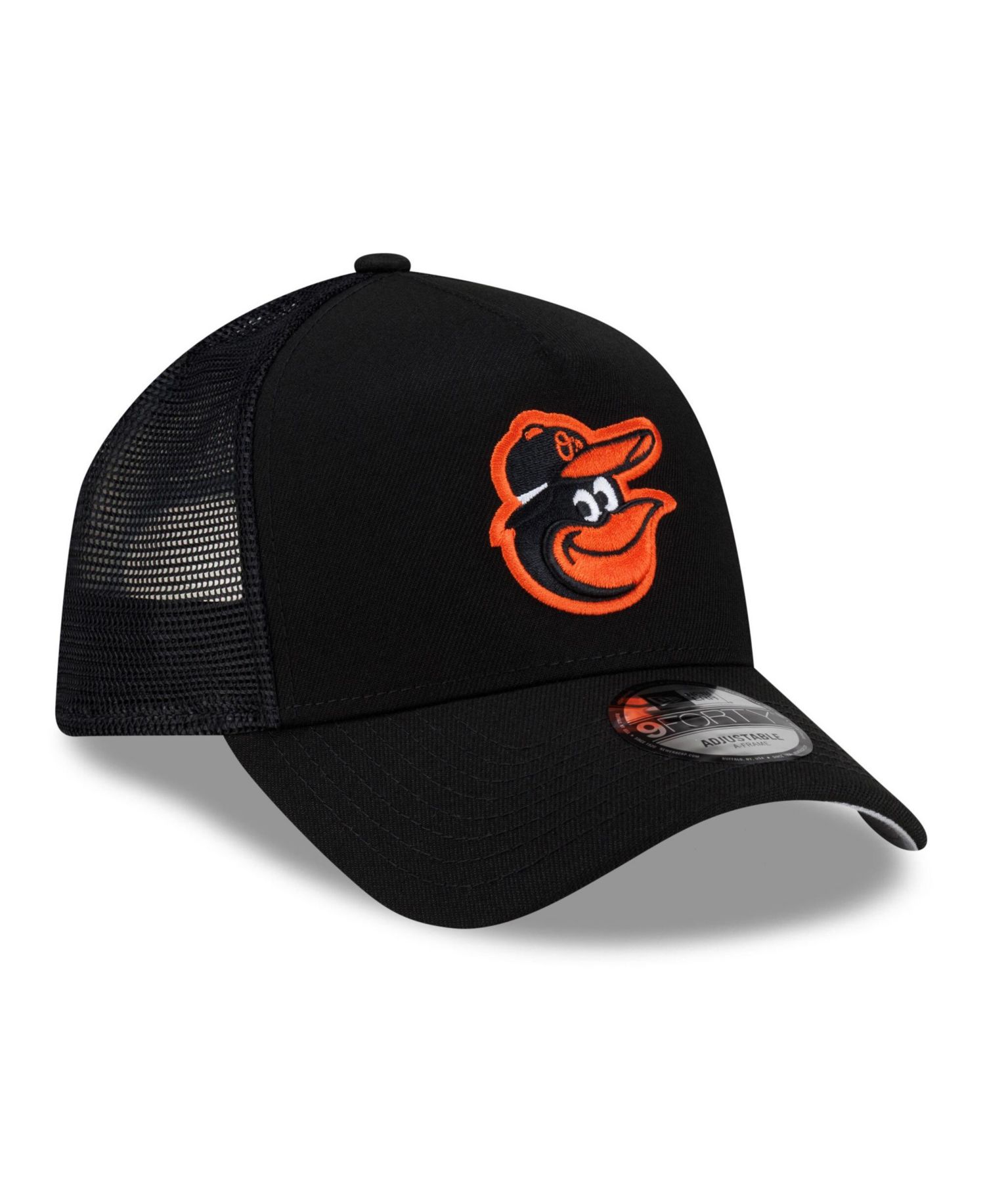 Men's Black Baltimore Orioles Side Script 9FORTY A-Frame Trucker Adjustable Hat