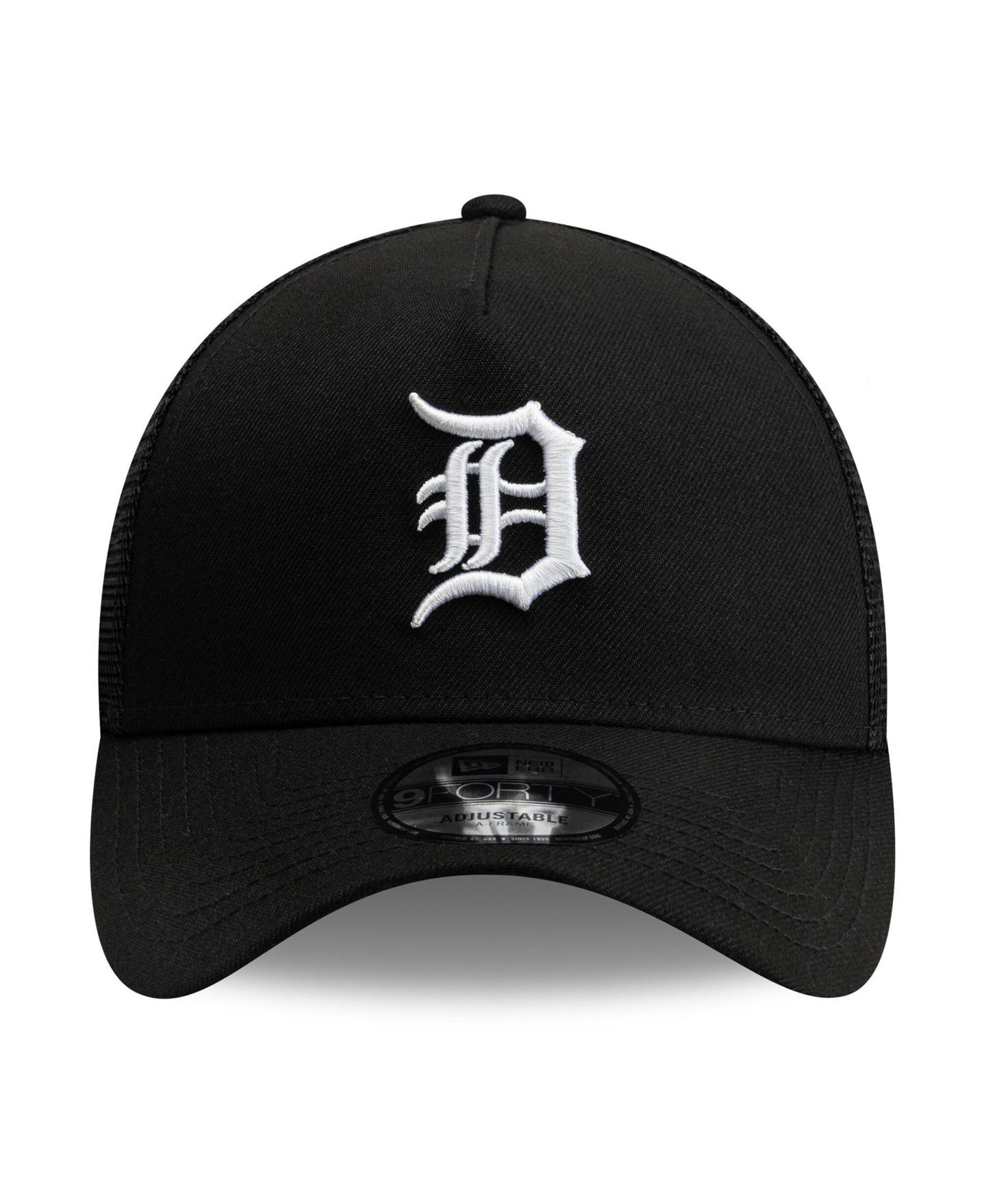 Мужская кепка New Era Black Detroit Tigers Side Script 9FORTY A-Frame Trucker Adjustable Hat — фото 5